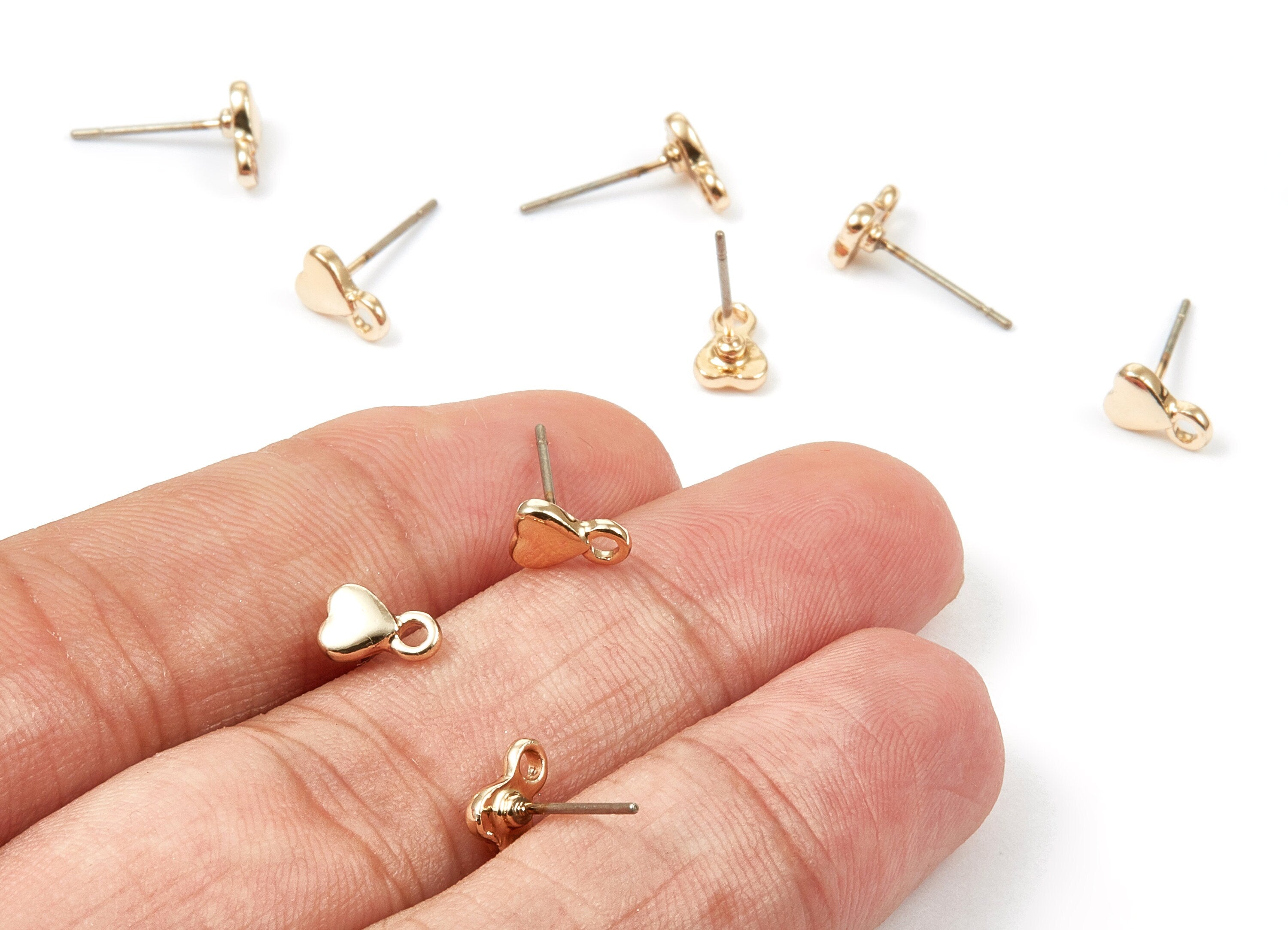 Alloy Heart Earring Stud - Zinc Alloy Heart Earring Post - Gold Tone Plated - Earring Findings - Jewelry Supplies -13.74x7.58mm - ZZ1337 - DOMEDBAZAAR