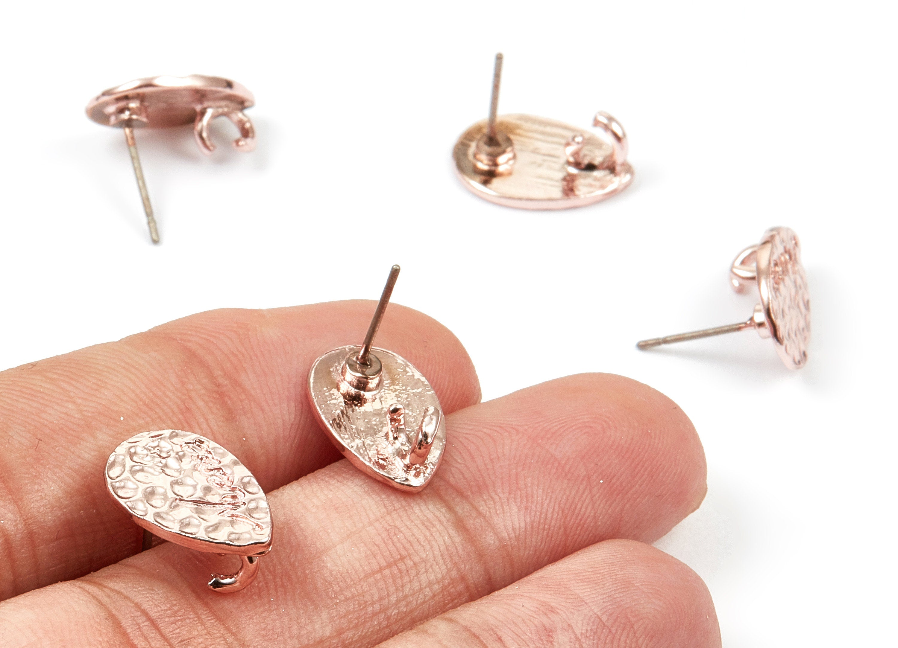 Alloy Drop Earring Stud - Zinc Alloy Drop Earring Post - Rose Tone Plated - Earring Findings - Jewelry Supplies - 14.74x10.11x1.1mm - ZZ1356 - DOMEDBAZAAR