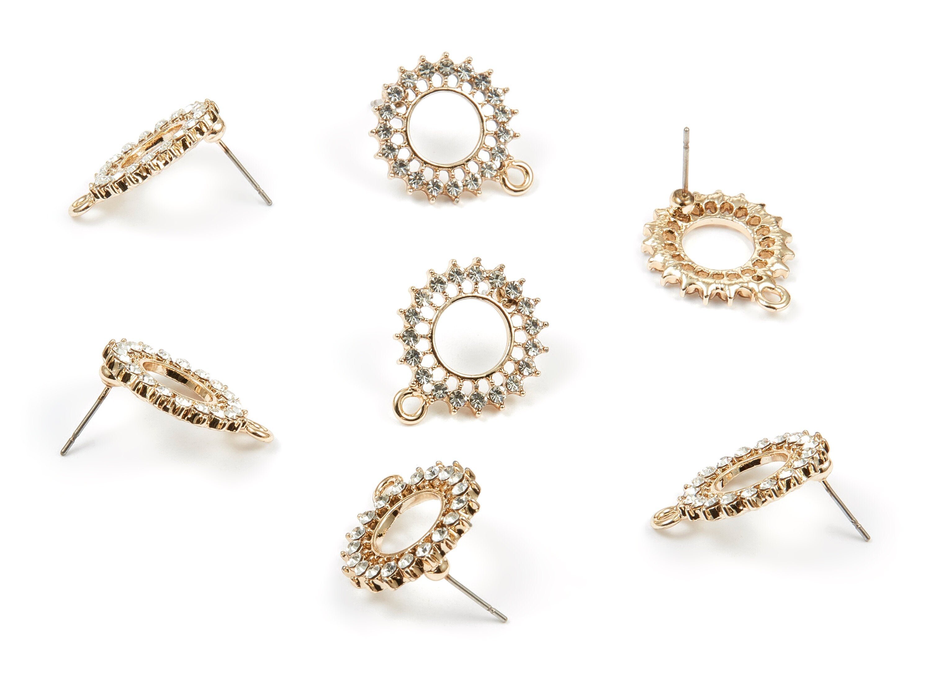 Alloy Circle Earring Stud - Zinc Alloy Crystal Circle Earring Post with Glass Beads - Gold Tone Plated - 21.3x17.65mm - ZZ1363 - DOMEDBAZAAR