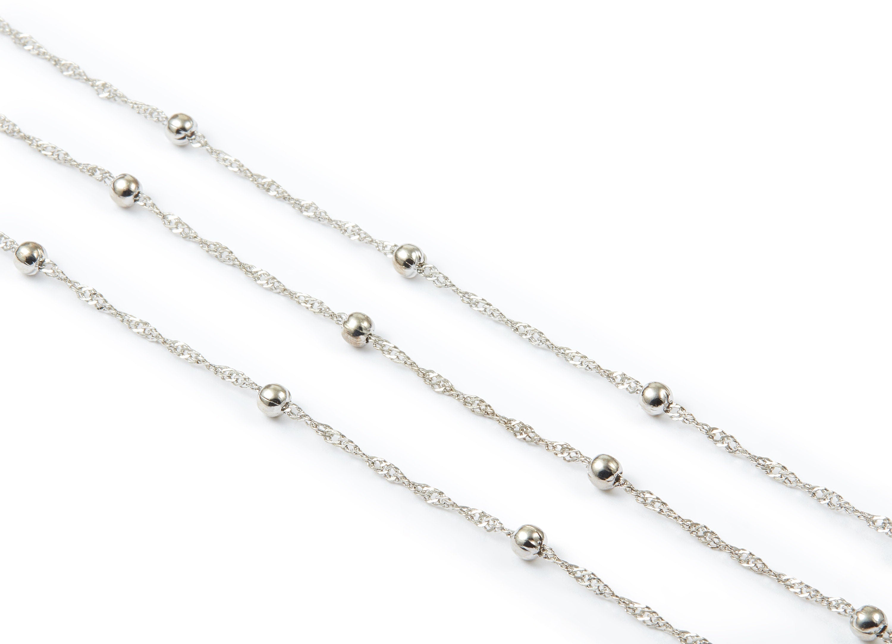 Ball Satellite Water Wave Chain - Twisted Curb Chain - Silver Tone Plated Iron Chain - Soldered - 0.06" x 0.10" x 0.13" - CC1111S - DOMEDBAZAAR