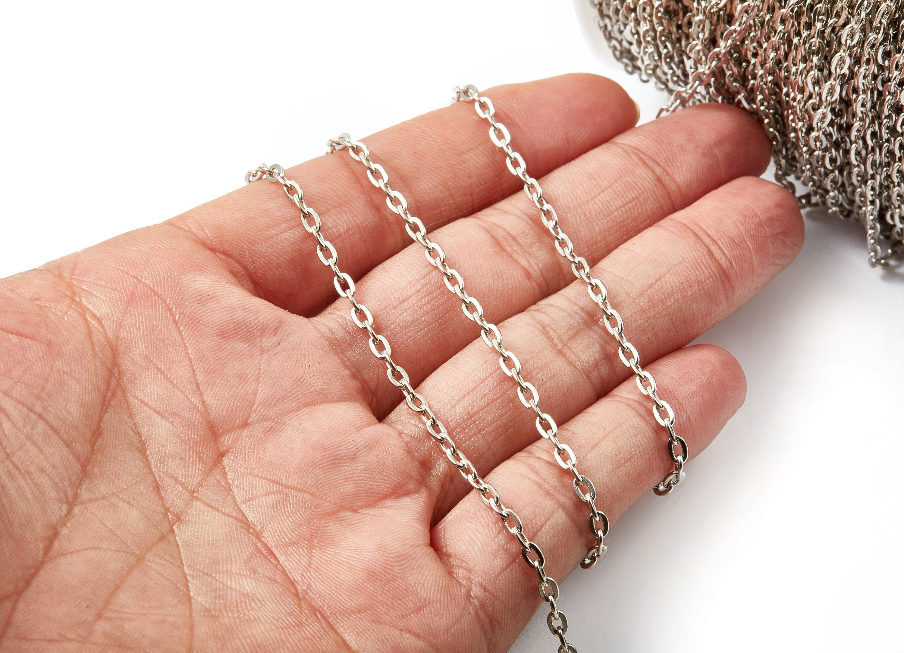 Flat Soldered Cable Chain - Iron Chain - Silver Tone Plated - Soldered Link Chain - 0.15" x 0.11" x 0.02" - Jewelry Making - CC1113S - DOMEDBAZAAR