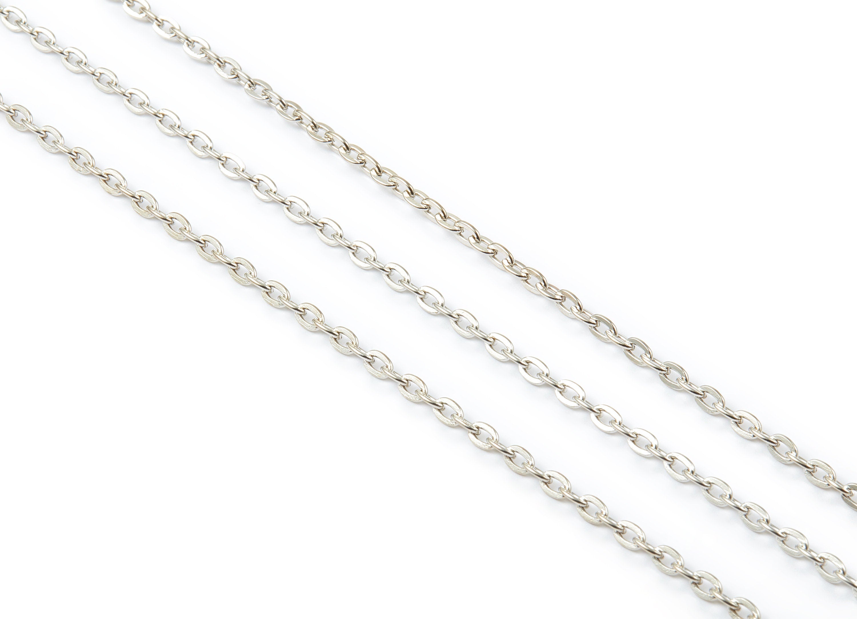 Flat Soldered Cable Chain - Iron Chain - Silver Tone Plated - Soldered Link Chain - 0.15" x 0.11" x 0.02" - Jewelry Making - CC1113S - DOMEDBAZAAR