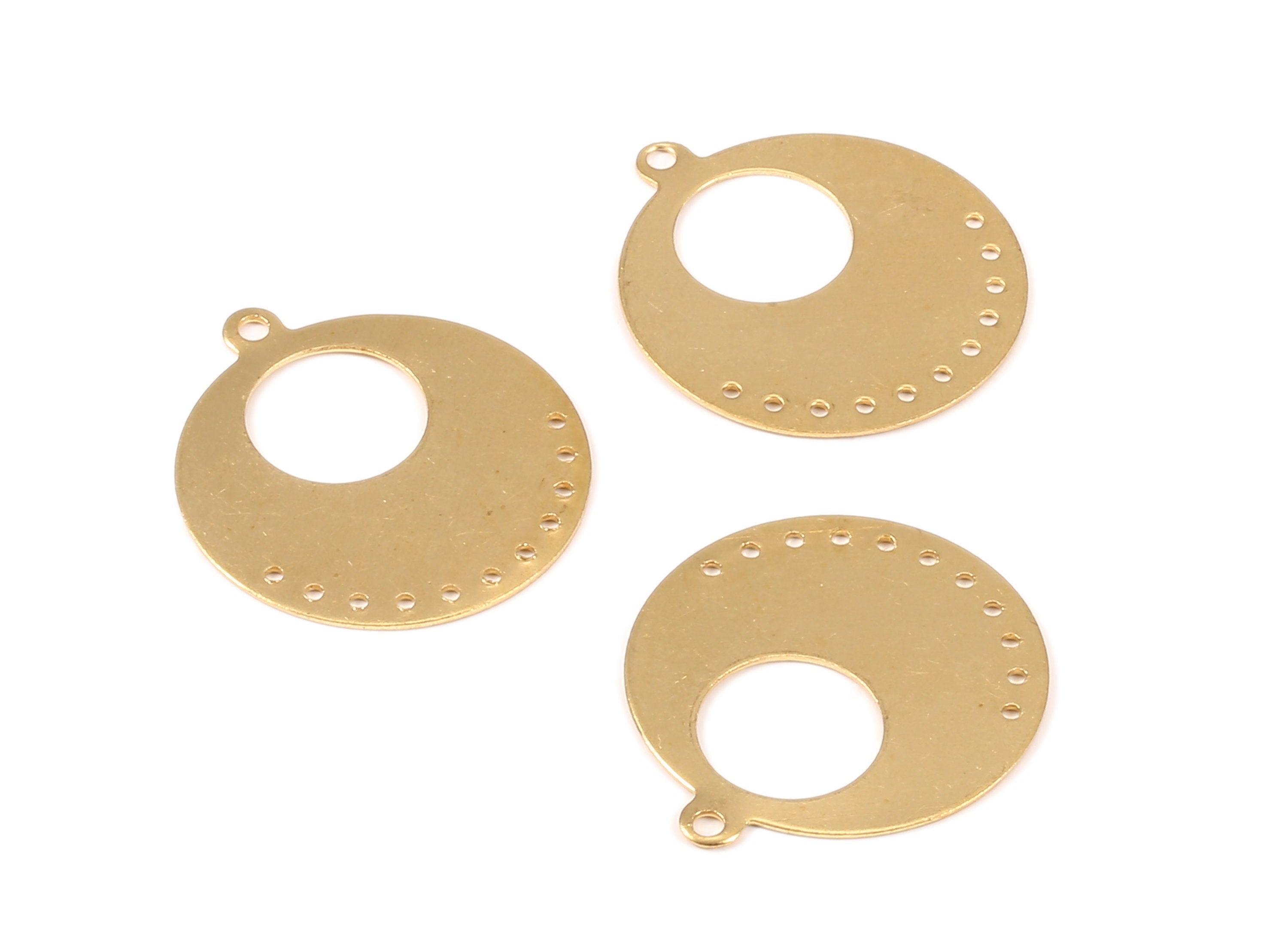 Personalized stamping blank - Brass Circle Connector - Raw Brass Round Connectors With Multiple holes - 30x27x0.62mm - PP2170 - DOMEDBAZAAR