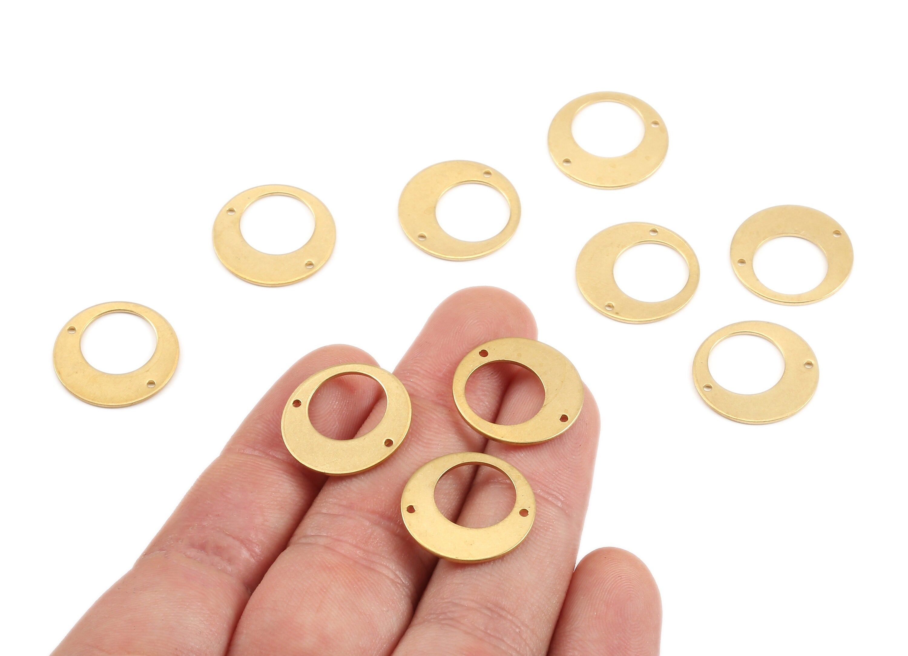 Brass Circle Connector - Raw Brass Circle Connectors With 2 Holes - Jewelry Supplies - 18.07x18.07x0.76mm - PP2164 - DOMEDBAZAAR