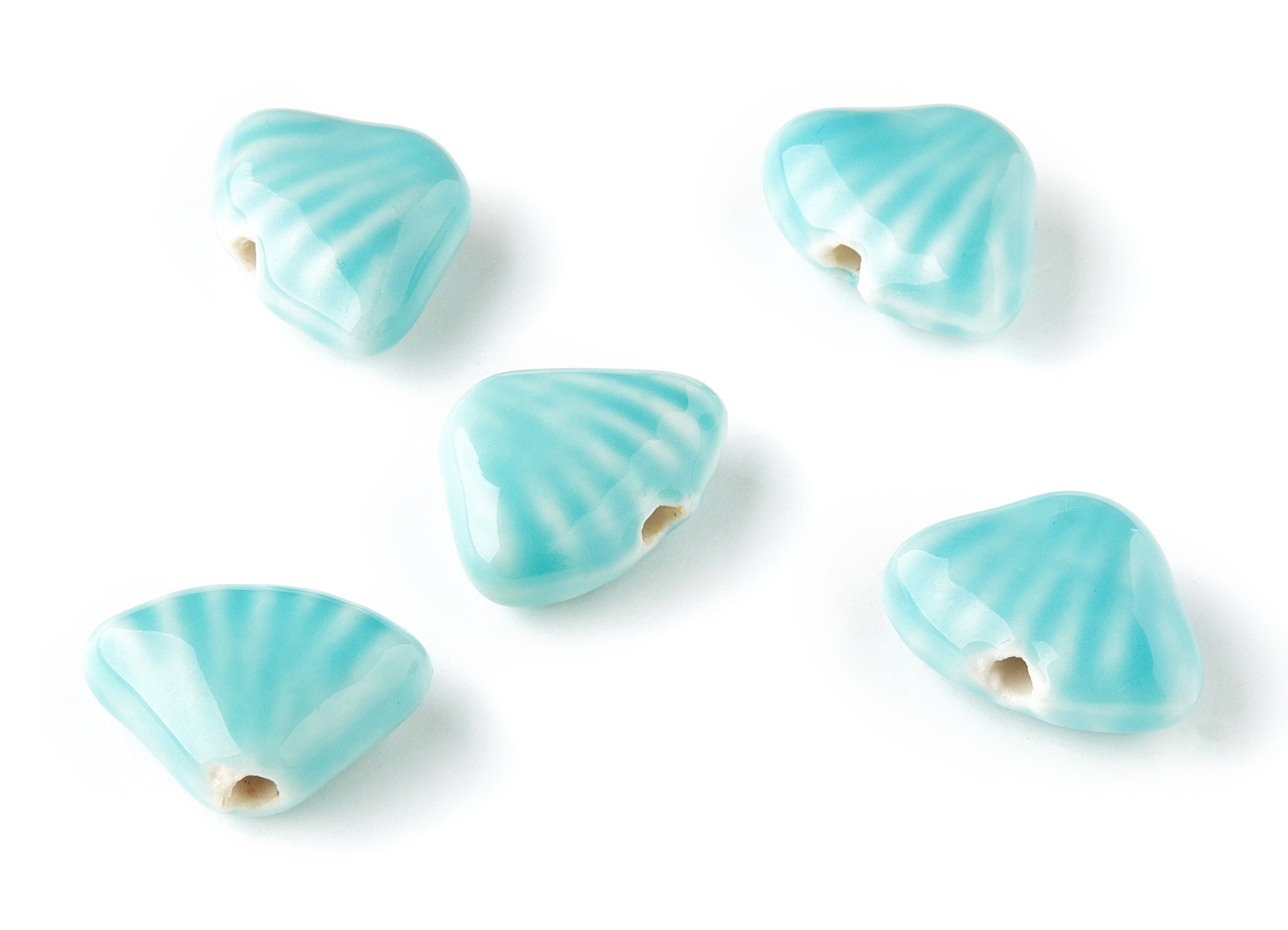 Glazed Ceramic Shell Beads - Carved Beads - Handmade Beads - Necklace Beads - Connectors Beads - 23.15x17.45x9.26mm - NS1033 - DOMEDBAZAAR