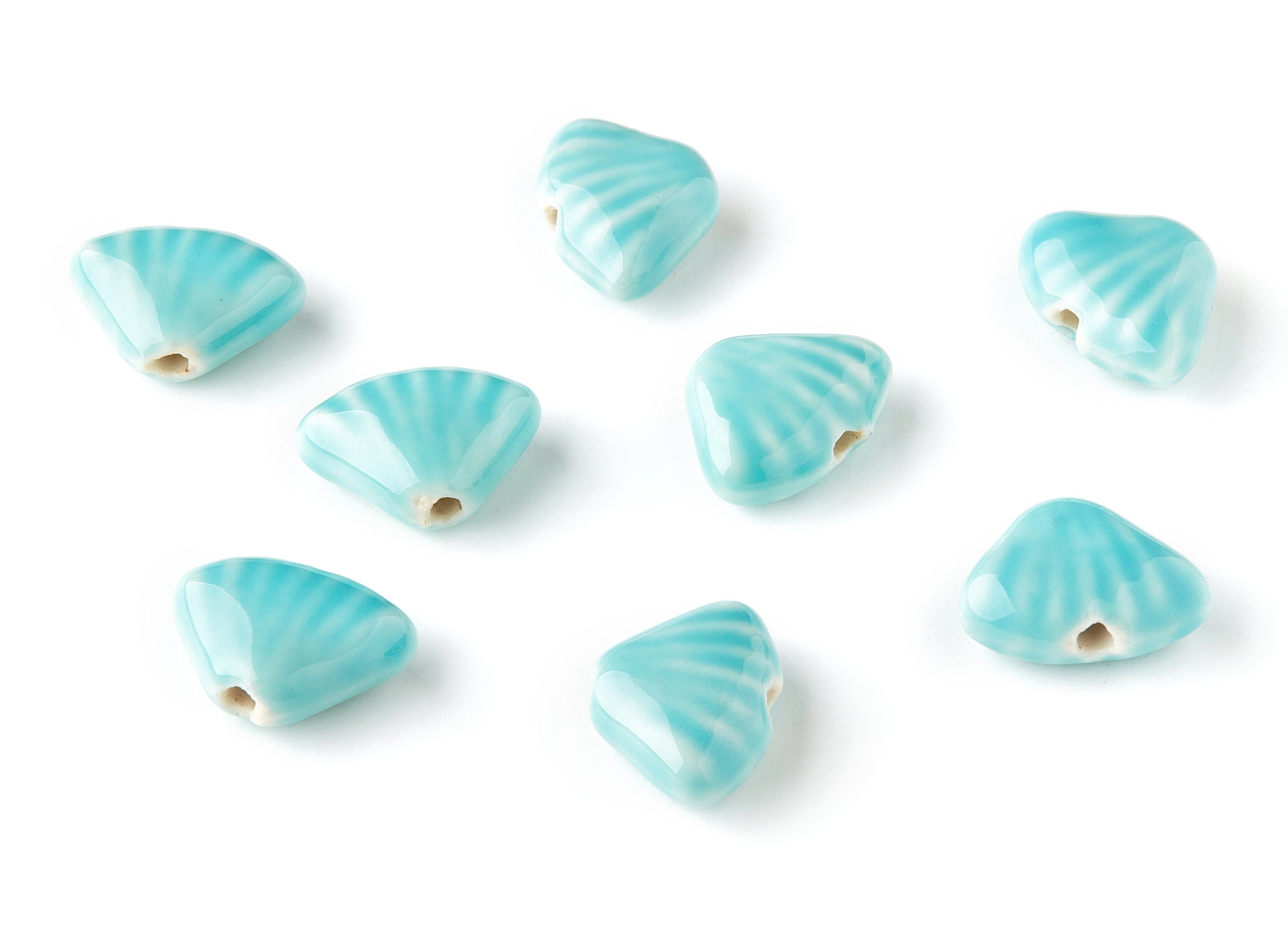 Glazed Ceramic Shell Beads - Carved Beads - Handmade Beads - Necklace Beads - Connectors Beads - 23.15x17.45x9.26mm - NS1033 - DOMEDBAZAAR