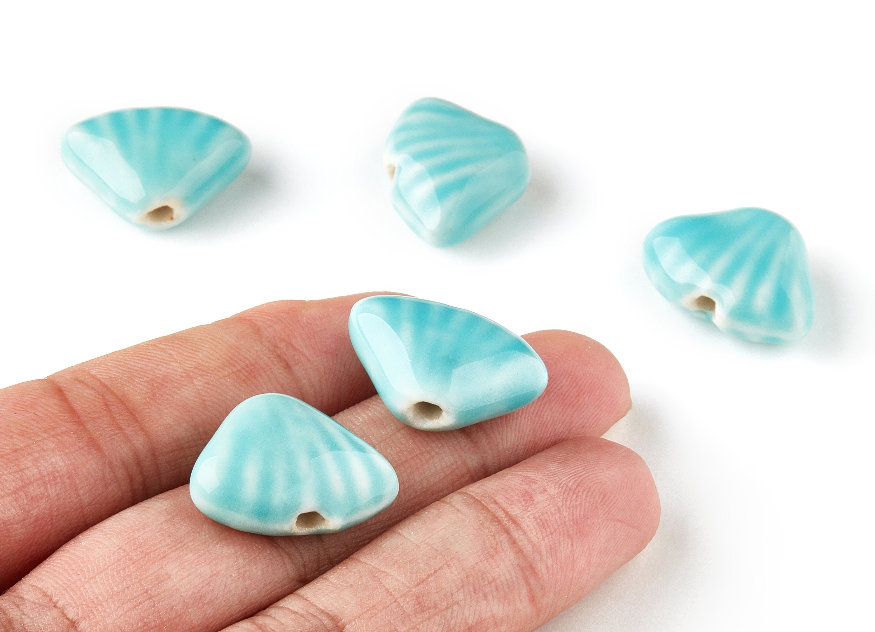 Glazed Ceramic Shell Beads - Carved Beads - Handmade Beads - Necklace Beads - Connectors Beads - 23.15x17.45x9.26mm - NS1033 - DOMEDBAZAAR