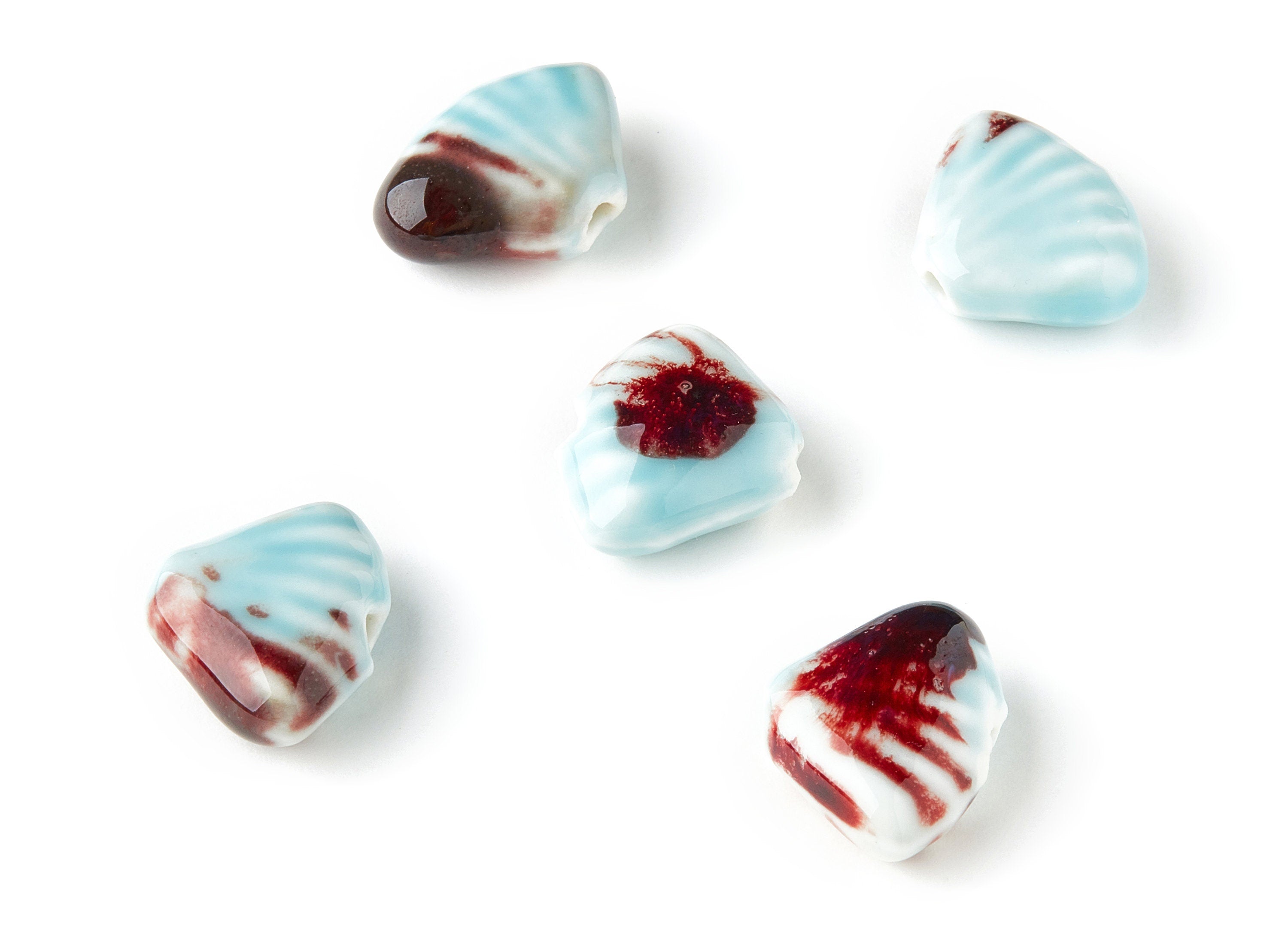 Glazed Ceramic Shell Beads - Carved Beads - Handmade Beads - Necklace Bead - Connectors Bead - Jewelry Supplies - 19.7x23.26x9.32mm - NS1034 - DOMEDBAZAAR