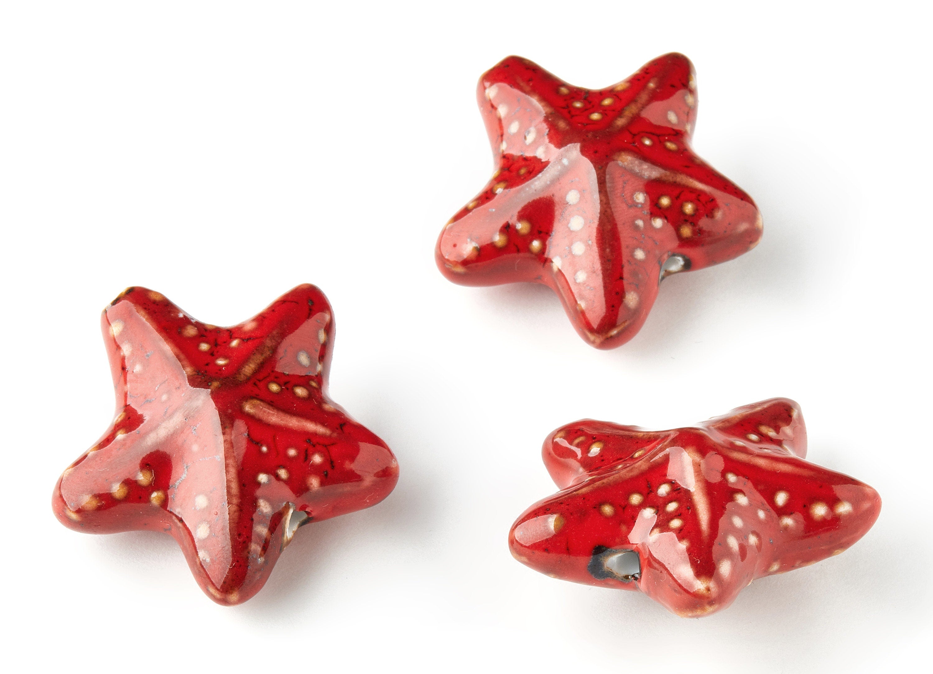 Glazed Ceramic Star Beads - Carved Beads - Handmade Beads - Necklace Beads - Connectors Beads - 41.84x41.84x17.54mm - NS1029 - DOMEDBAZAAR
