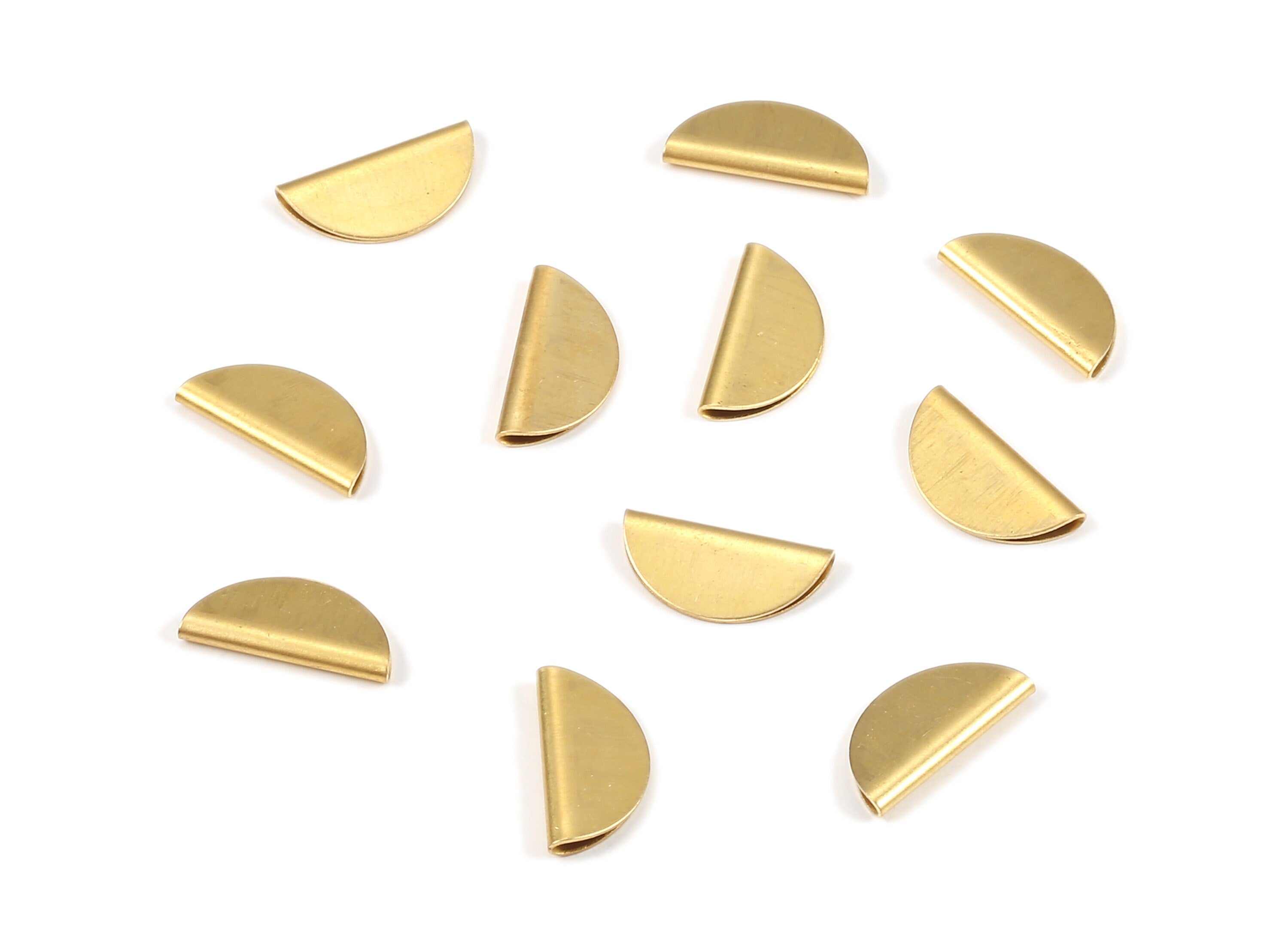 Brass Half Moon Crimp - Raw Brass Semicircle Ribbon Crimp End Earrings and Pendant - Jewelry Supplies - 15.25x7.53x1.98mm - PP2179 - DOMEDBAZAAR