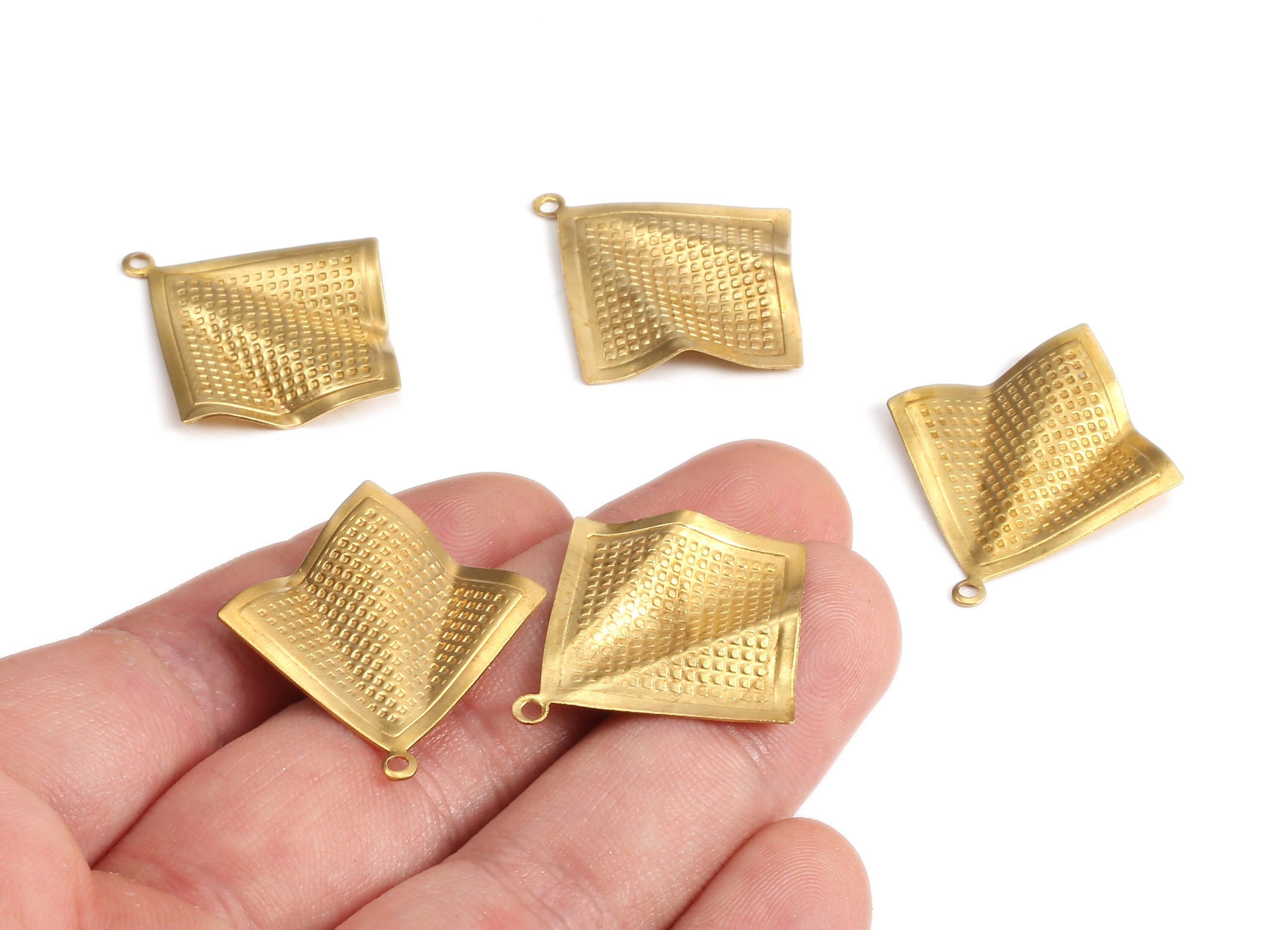 Brass Fan Charms - Raw Brass Square Earrings and Pendant - Earring Findings - Jewelry Supplies - 31.9x27.33x0.55mm - PP2290 - DOMEDBAZAAR