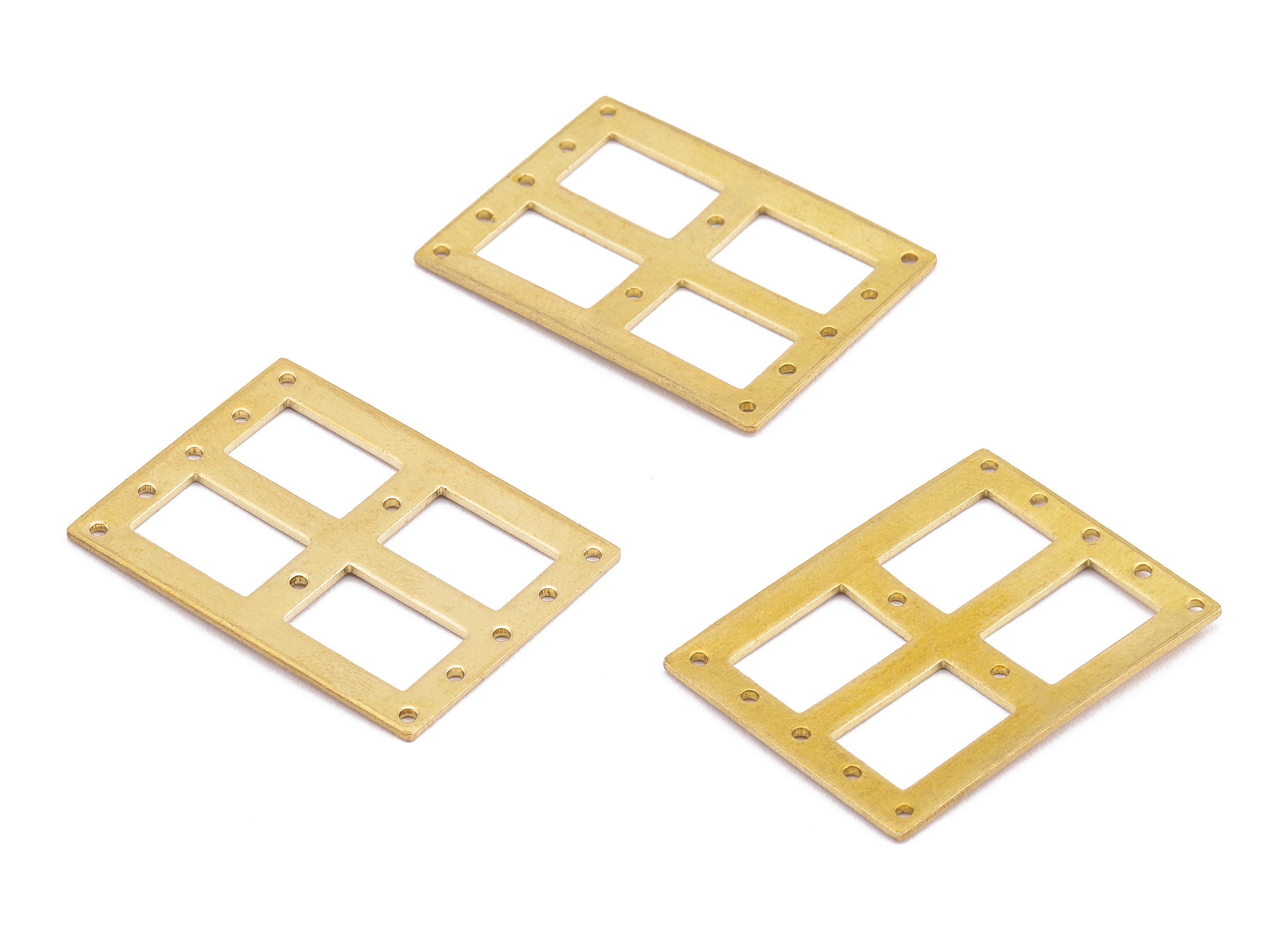 Brass Rectangle Connectors - Raw Brass Rectangle Connectors - 12 Holes - Earring Connectors - Jewelry Connectors - 37.6x28.13x1mm - PP2202 - DOMEDBAZAAR