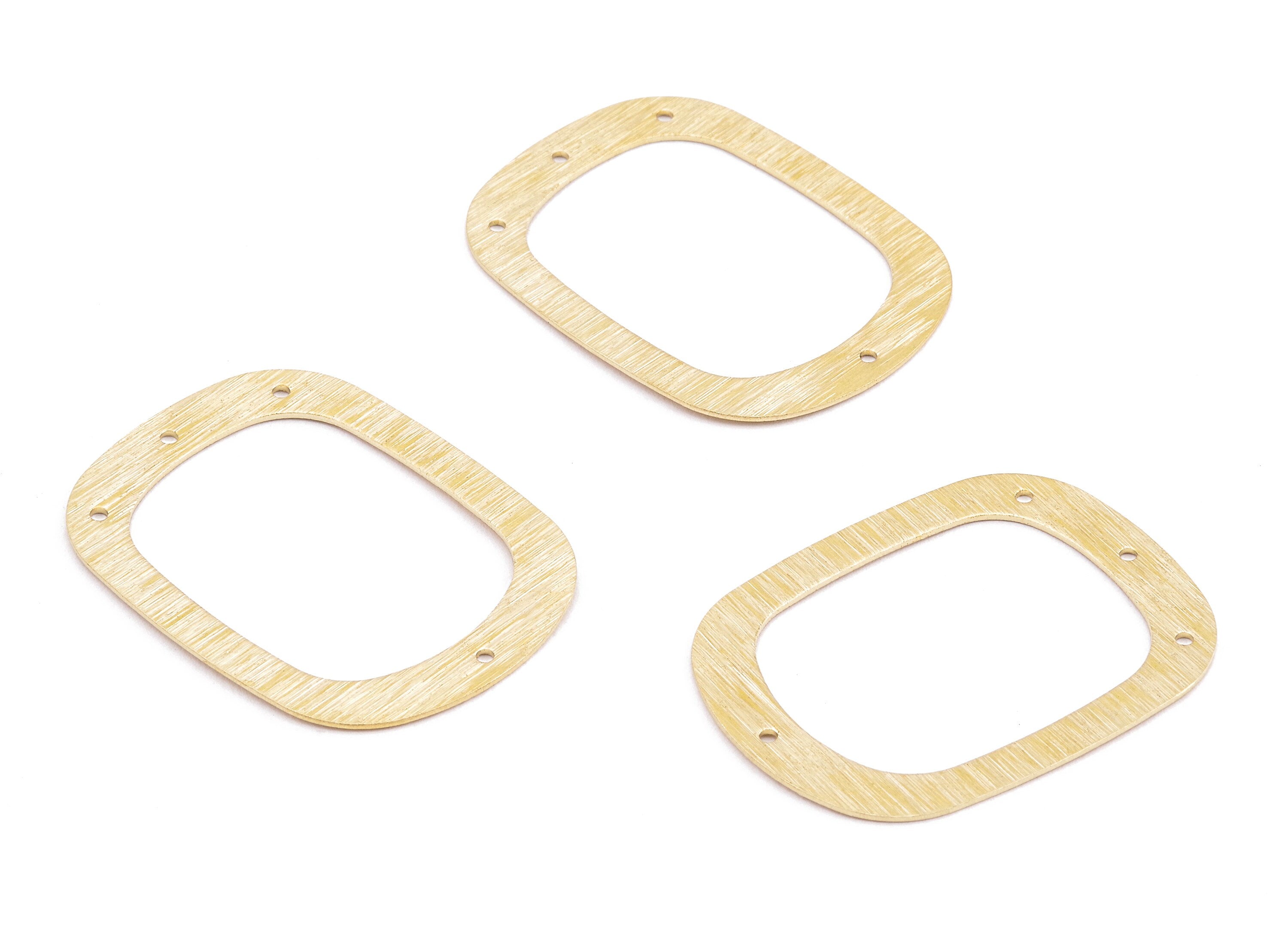 Brass Oval Connectors - Raw Brass Texture Oval Connectors - 4 Holes - Earring Connectors - Jewelry Connectors - 36.08x27.58x0.61mm - PP2199 - DOMEDBAZAAR