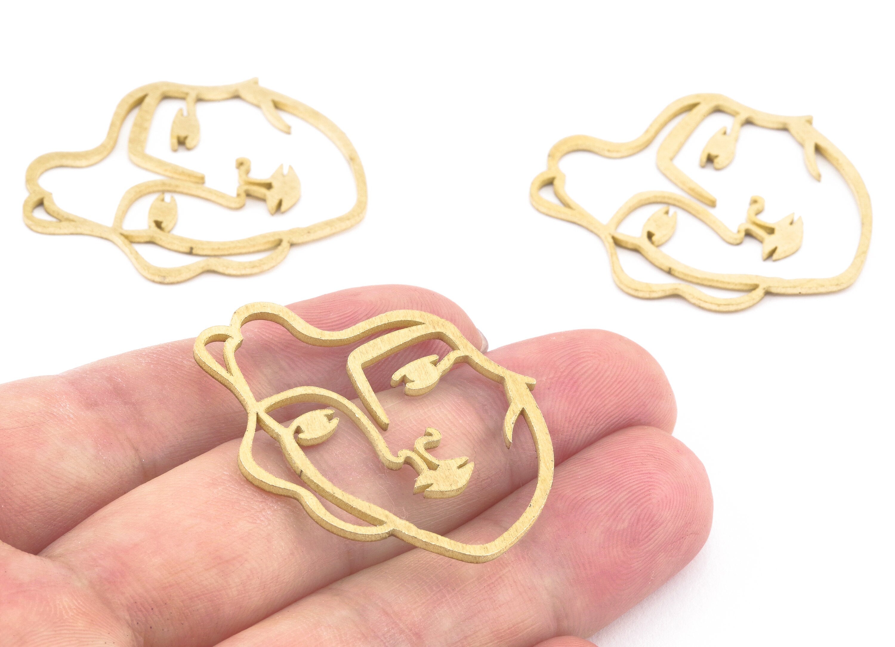 Brass Face Charms - Raw Brass Face Earrings and Pendant - Brass Earring Findings - Jewelry Supplies - 38.88x33.1x1.19mm - PP2274 - DOMEDBAZAAR
