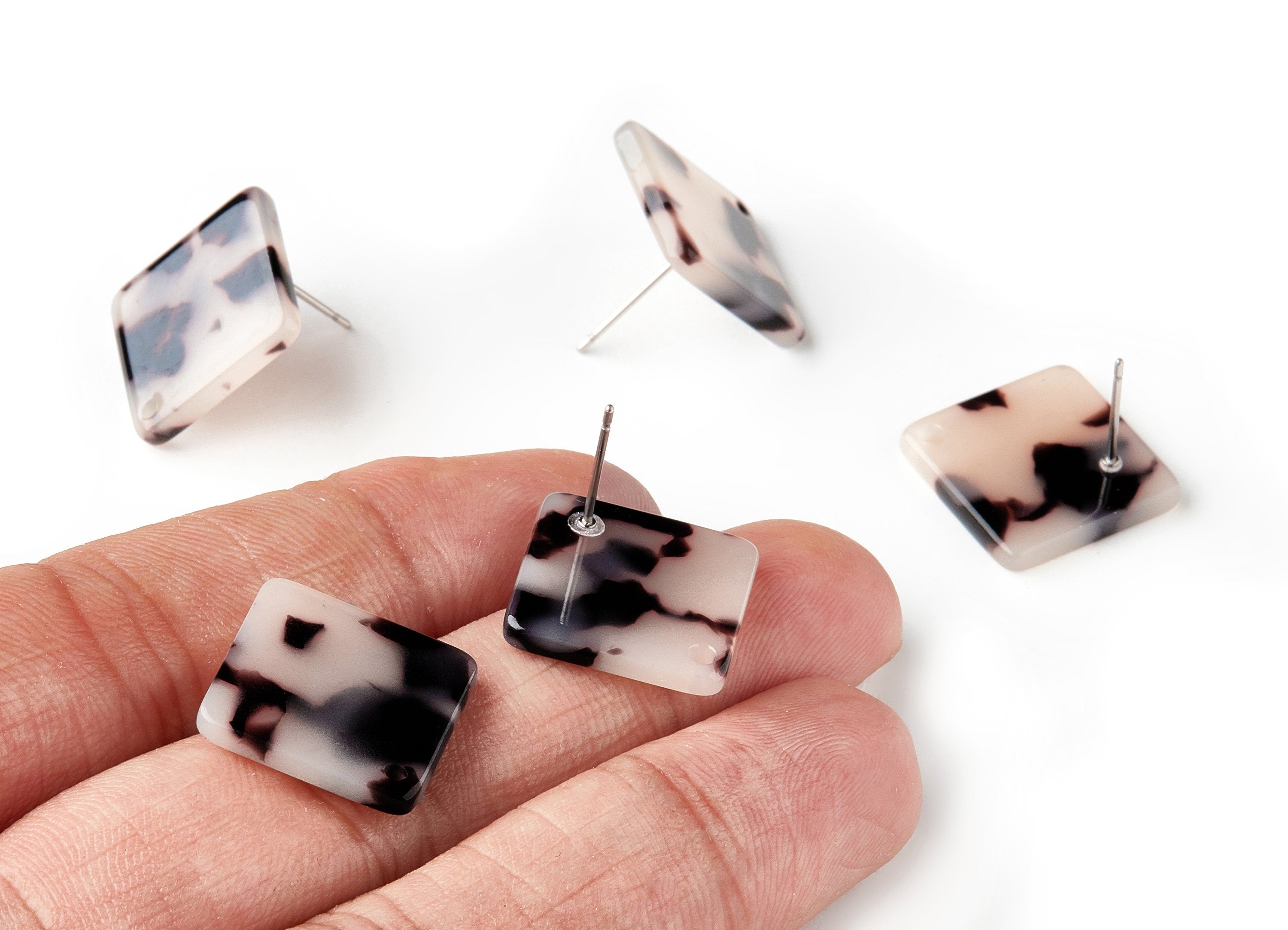 Acetate Acrylic Earring Stud - Post Charms - Blonde Tortoise Shell Earrings - Square Shaped - Color Code: A07 - 17x17x2.5mm - AC1588-A07 - DOMEDBAZAAR