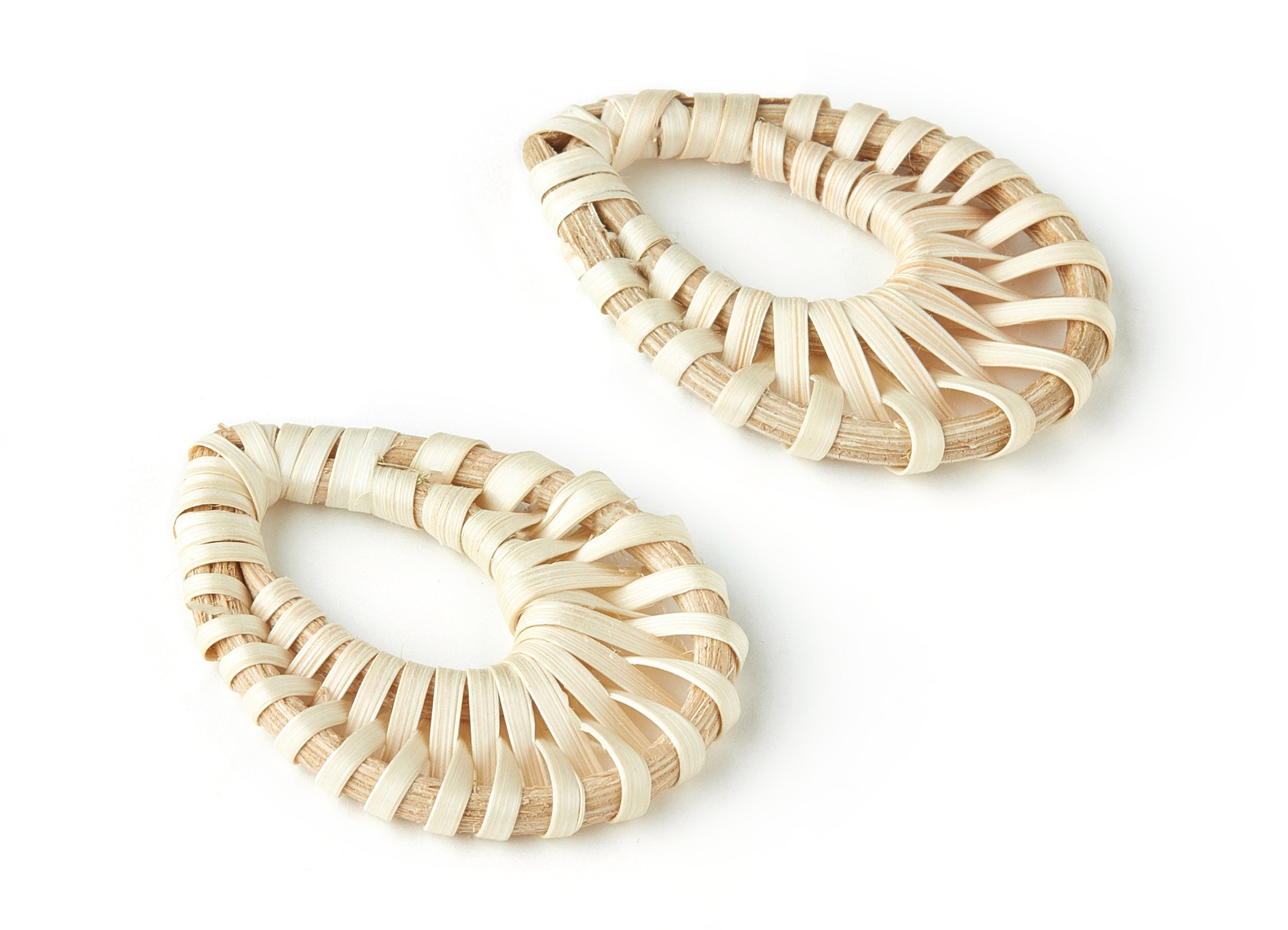 Handwoven Rattan Earring Charms - Drop Shaped Rattan Pendant - Wooden Straw Earrings - Jewelry Handmade - 46.25x32.28x2.97mm - RT1179 - DOMEDBAZAAR