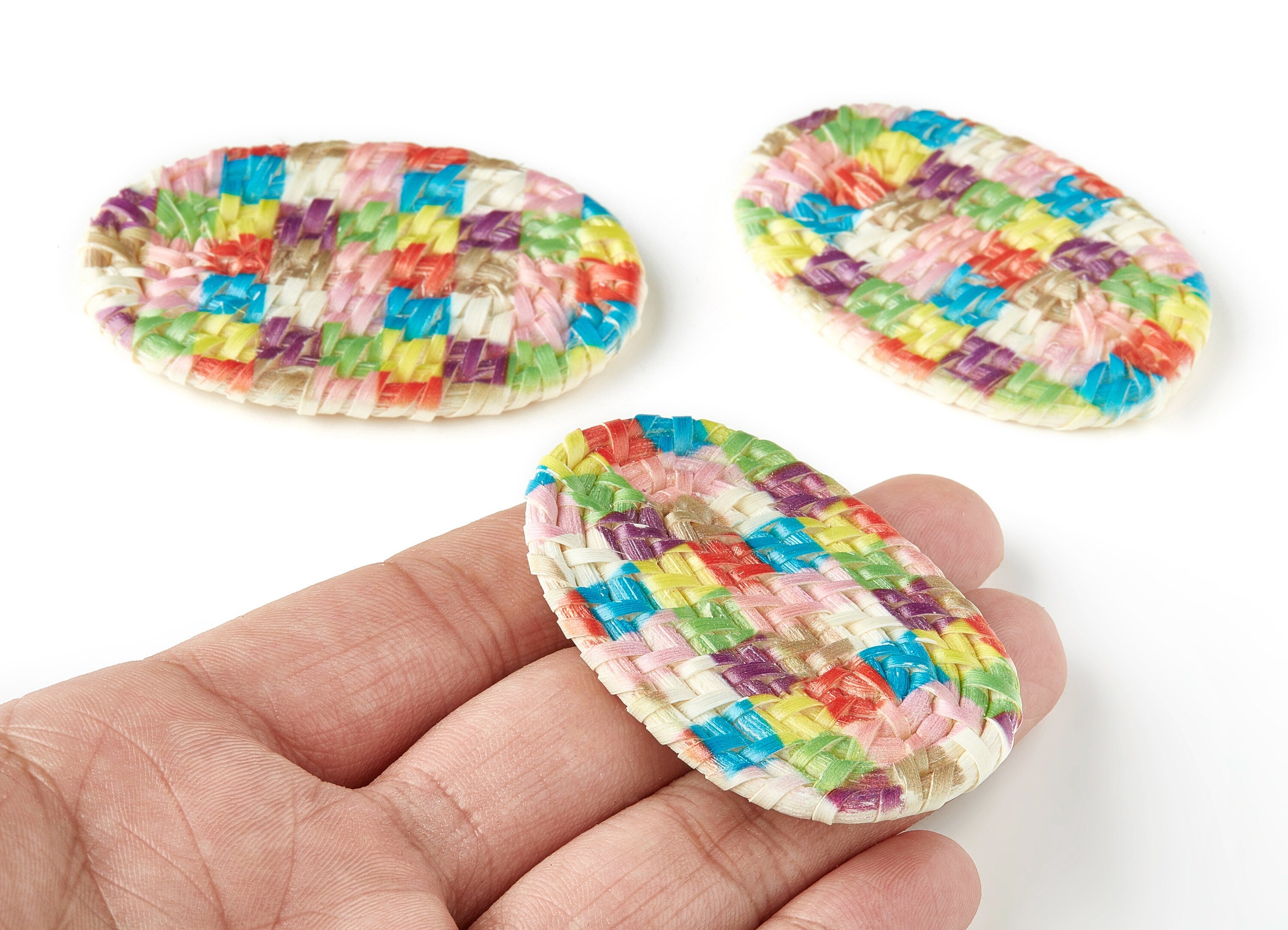 Handwoven Rattan Earrings - Oval Shaped Rattan Pendant - Wooden Pattern Earrings - Jewelry Handmade - 61.03x38.46x4.23mm - RT1192 - DOMEDBAZAAR