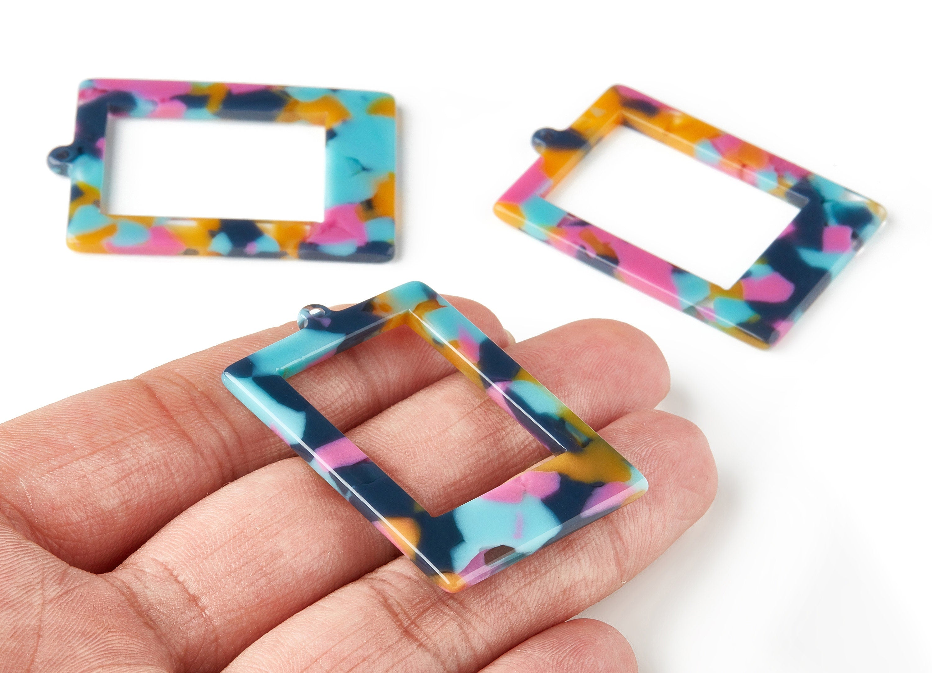 Acetate Rectangle Earring Charms - Rectangle Frame Pendant - Jewelry Supplies - Color Code: A258 - 45x30.88x2.6mm - AC1596-A258 - DOMEDBAZAAR