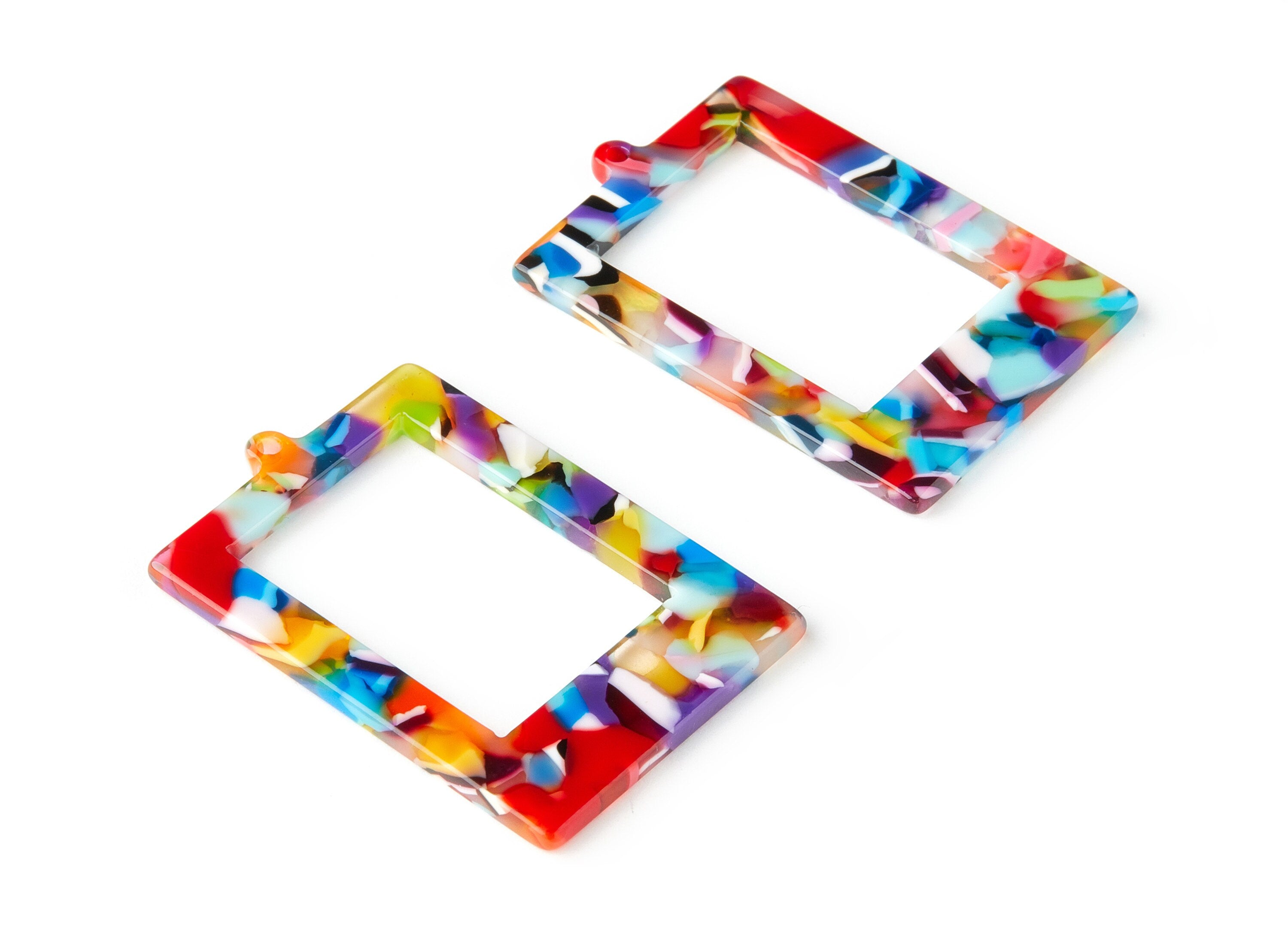 Acetate Rectangle Earring Charms - Rectangle Frame Pendant - Earring Findings - Jewelry Supplies - Color Code: A21- 45x31x2.6mm - AC1596-A21 - DOMEDBAZAAR