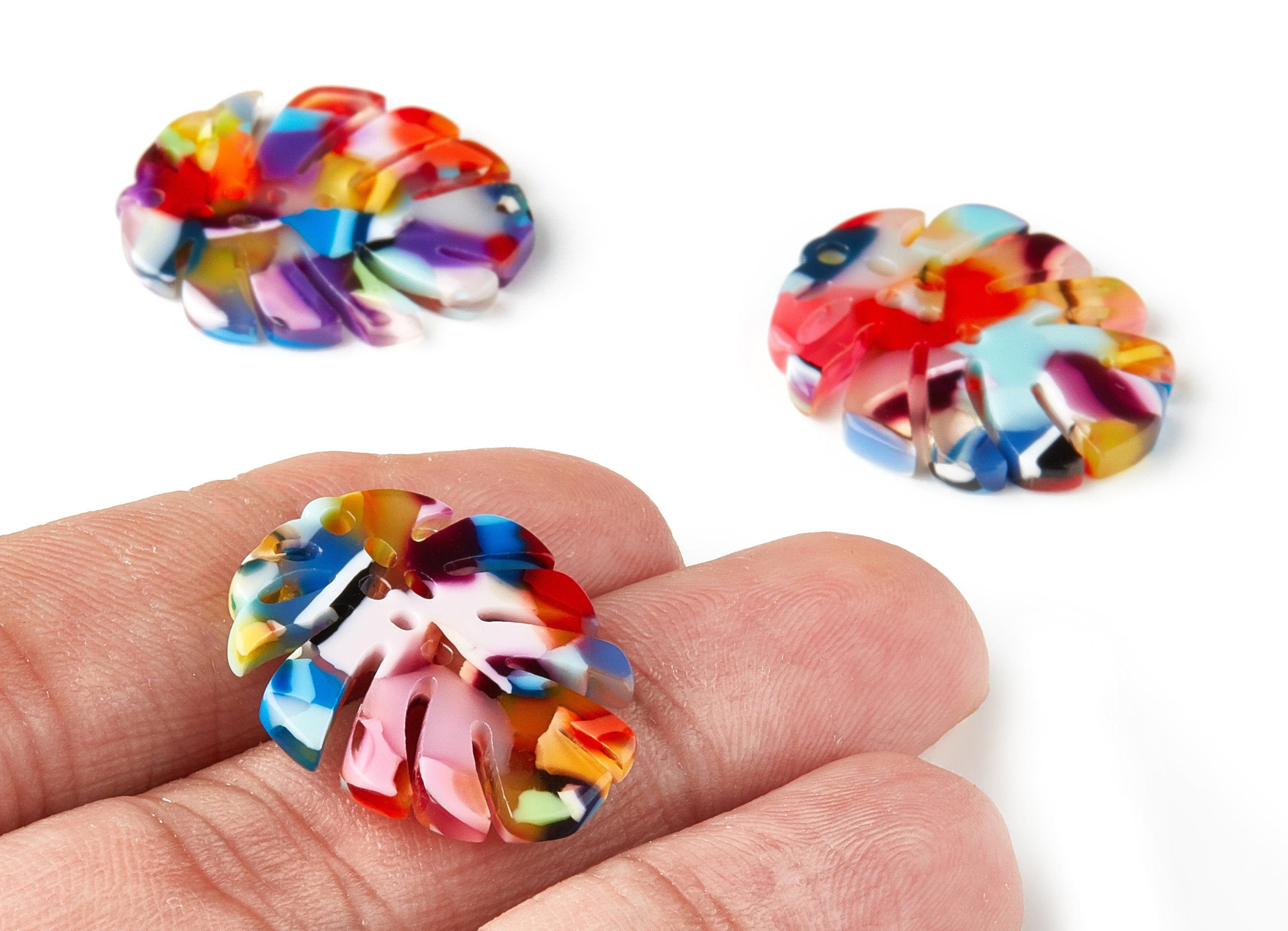 Acetate Monstera Charms - Monstera Earring and Pendant - Earring Findings - Color Code: A21 - 25.56x21.69x2.51mm - AC1601-A21 - DOMEDBAZAAR