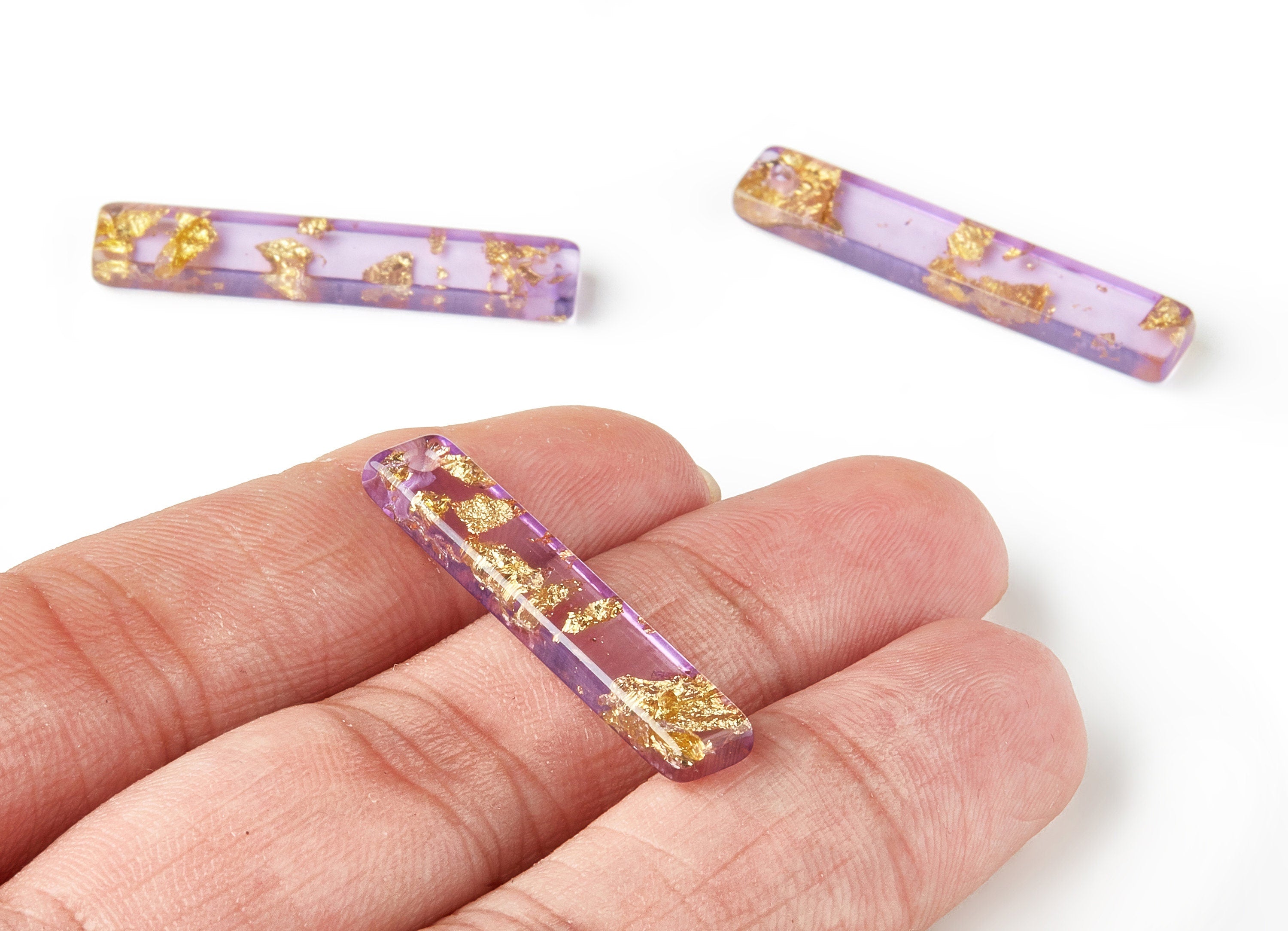 Acrylic Earring Charms - Gold Color Flake Earrings - Strip Shaped Pendant - Color Code: A293 - 33.65x6.21x3.04mm - AC1607-A293 - DOMEDBAZAAR