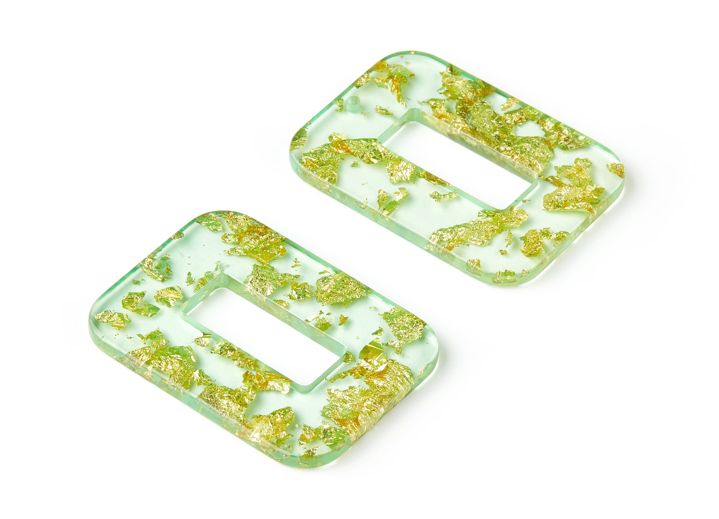 Acrylic Rectangle Charms - Gold Color Flake Earrings - Rectangle Earrings and Pendant - Color Code: A292 - 39.44x29.51x2.8mm - AC1606-A292 - DOMEDBAZAAR