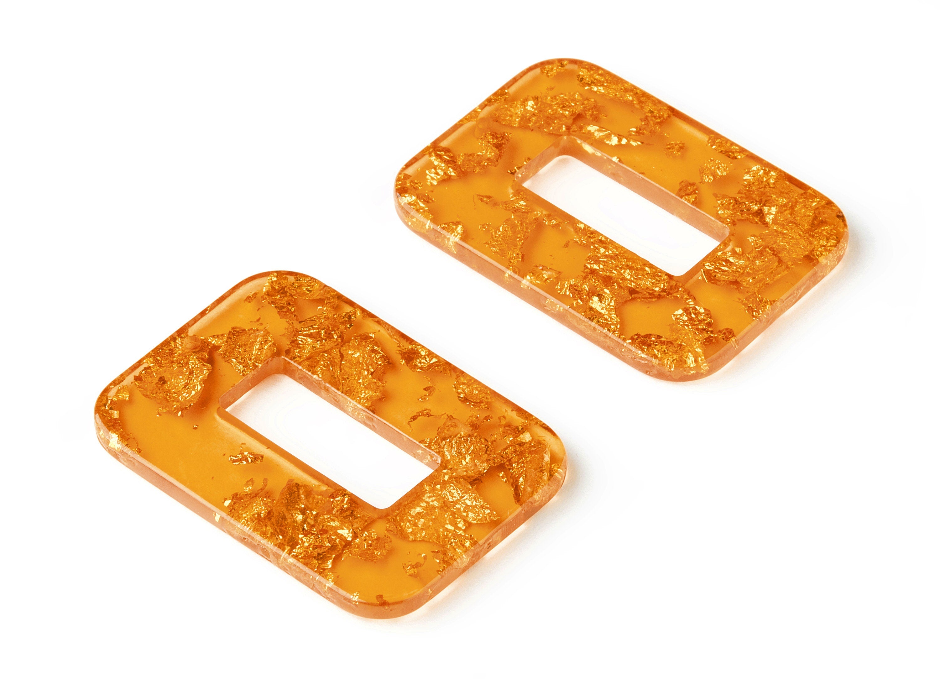 Acrylic Rectangle Charms - Gold Color Flake Earrings - Rectangle Earrings and Pendant - Color Code: A291 - 39.44x29.51x2.8mm - AC1606-A291 - DOMEDBAZAAR