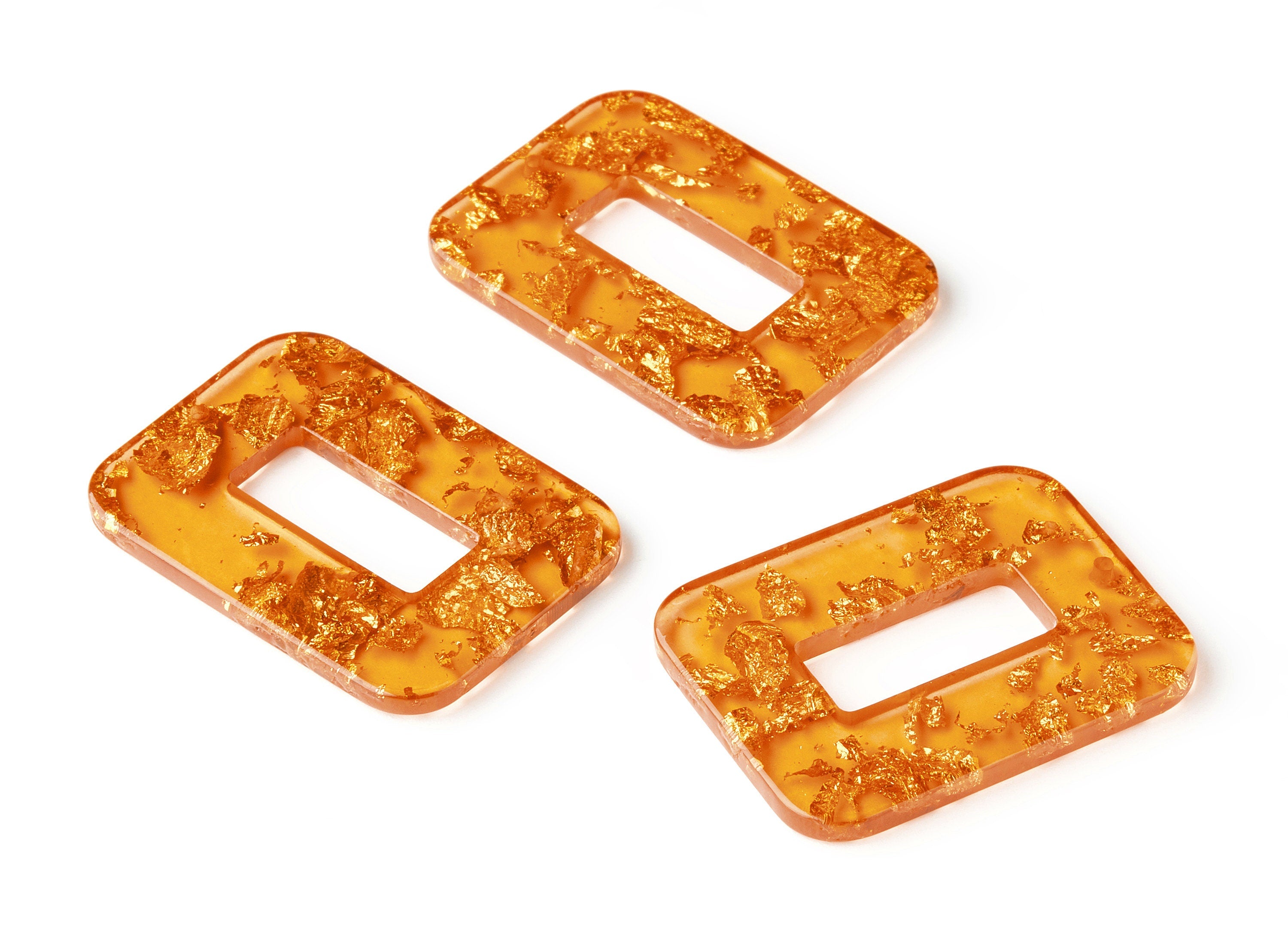 Acrylic Rectangle Charms - Gold Color Flake Earrings - Rectangle Earrings and Pendant - Color Code: A291 - 39.44x29.51x2.8mm - AC1606-A291 - DOMEDBAZAAR