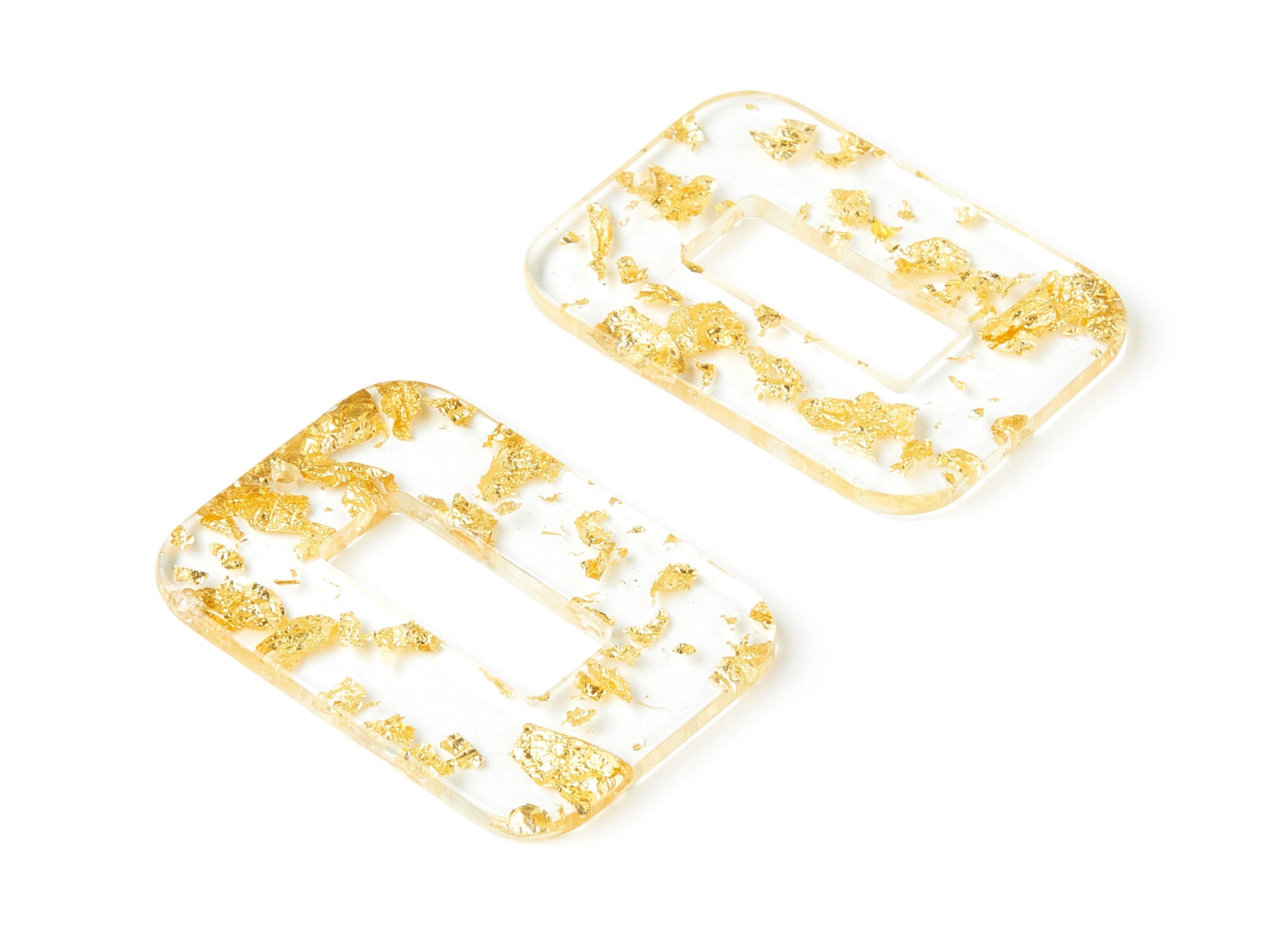Acrylic Rectangle Charms - Gold Foil & Confetti - Rectangle Earrings and Pendant - Color Code: A255 - 39.44x29.51x2.8mm - AC1606-A255 - DOMEDBAZAAR