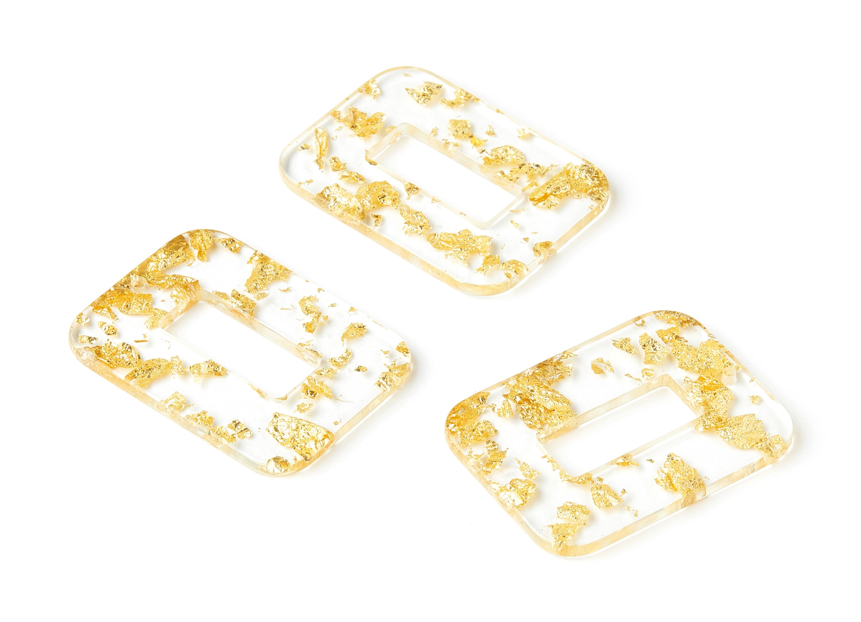 Acrylic Rectangle Charms - Gold Foil & Confetti - Rectangle Earrings and Pendant - Color Code: A255 - 39.44x29.51x2.8mm - AC1606-A255 - DOMEDBAZAAR