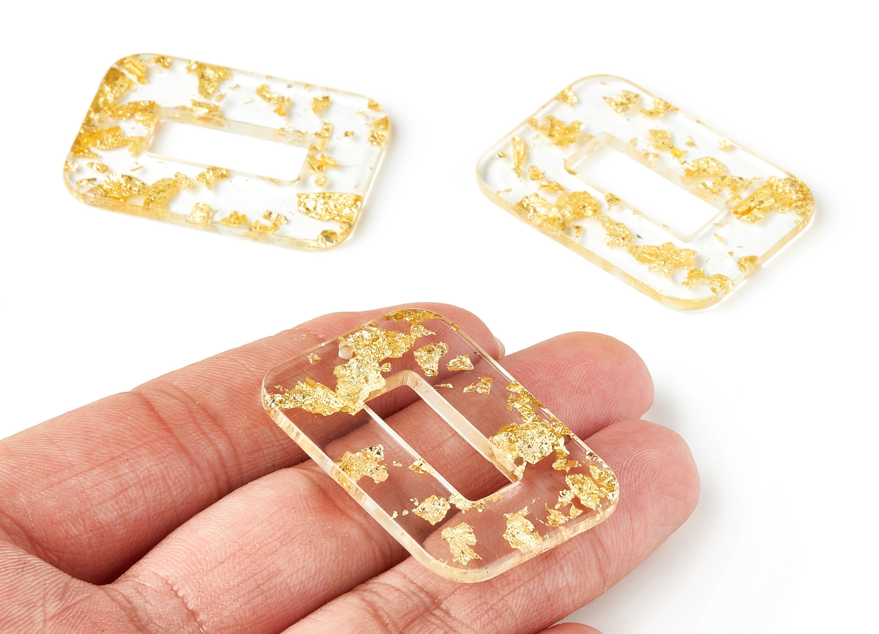 Acrylic Rectangle Charms - Gold Foil & Confetti - Rectangle Earrings and Pendant - Color Code: A255 - 39.44x29.51x2.8mm - AC1606-A255 - DOMEDBAZAAR