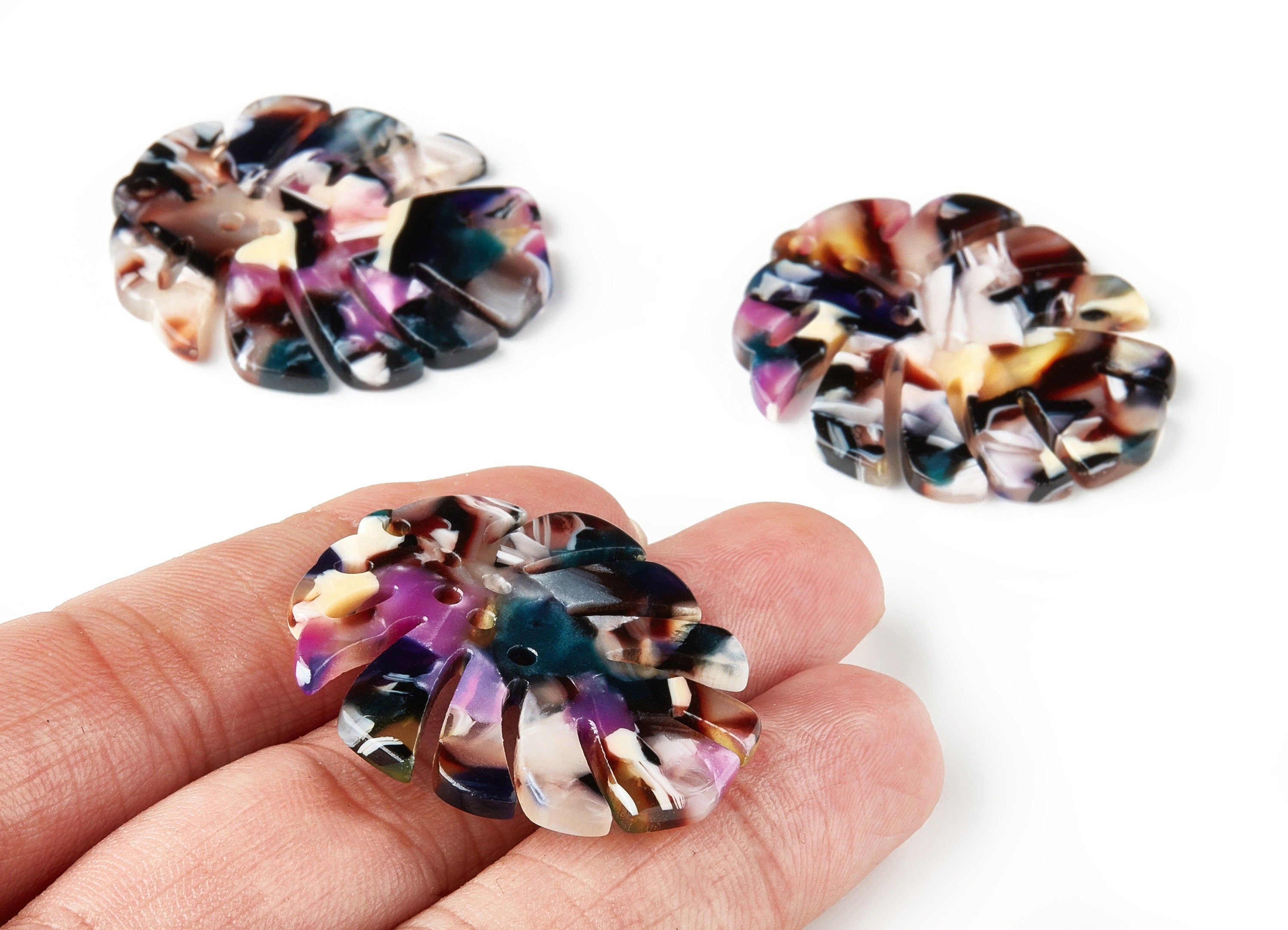 Acetate Leaf Earring Charms - Monstera Leaf Pendant - Earring Findings - Jewelry Supplies - Color Code: A11 - 38.74x33.4x2.6mm - AC1595-A11 - DOMEDBAZAAR