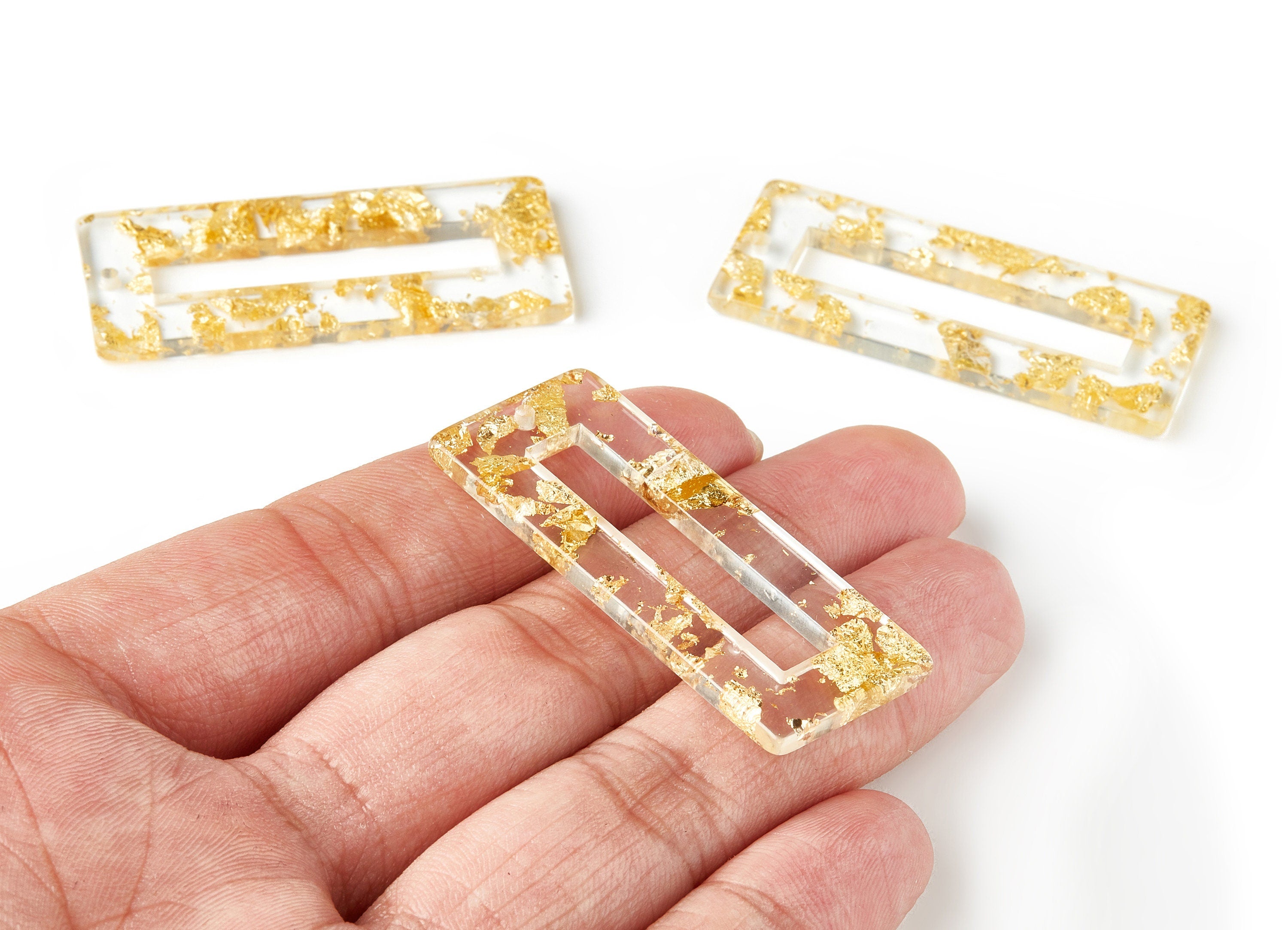 Acrylic Rectangle Charms - Gold Foil & Confetti - Rectangle Earrings and Pendant - Color Code: A255 - 47.2x19.46x3.01mm - AC1608-A255 - DOMEDBAZAAR