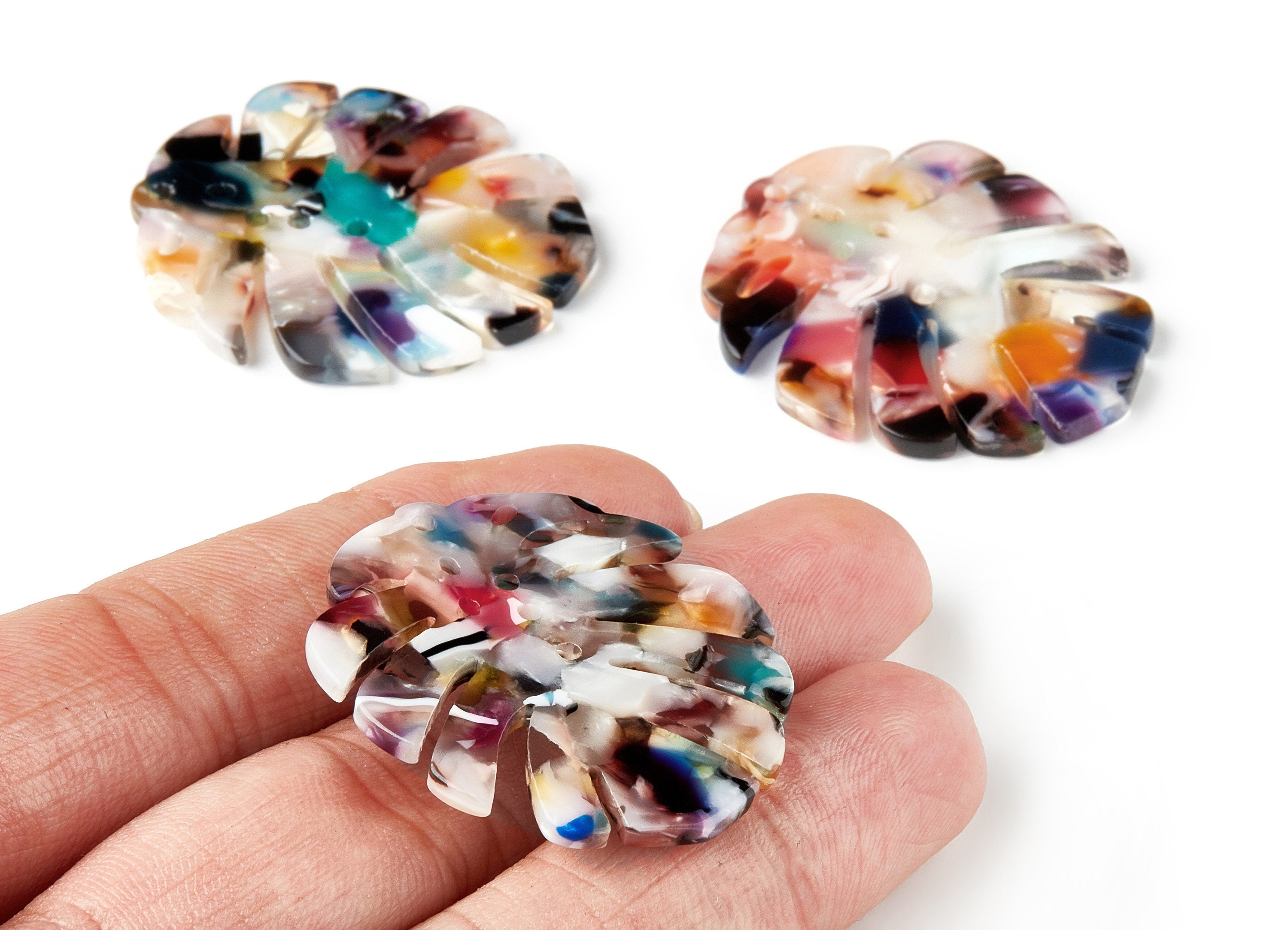 Acetate Leaf Earring Charms - Monstera Leaf Pendant - Earring Findings - Jewelry Supplies - Color Code: A59 - 38.74x33.4x2.6mm - AC1595-A59 - DOMEDBAZAAR