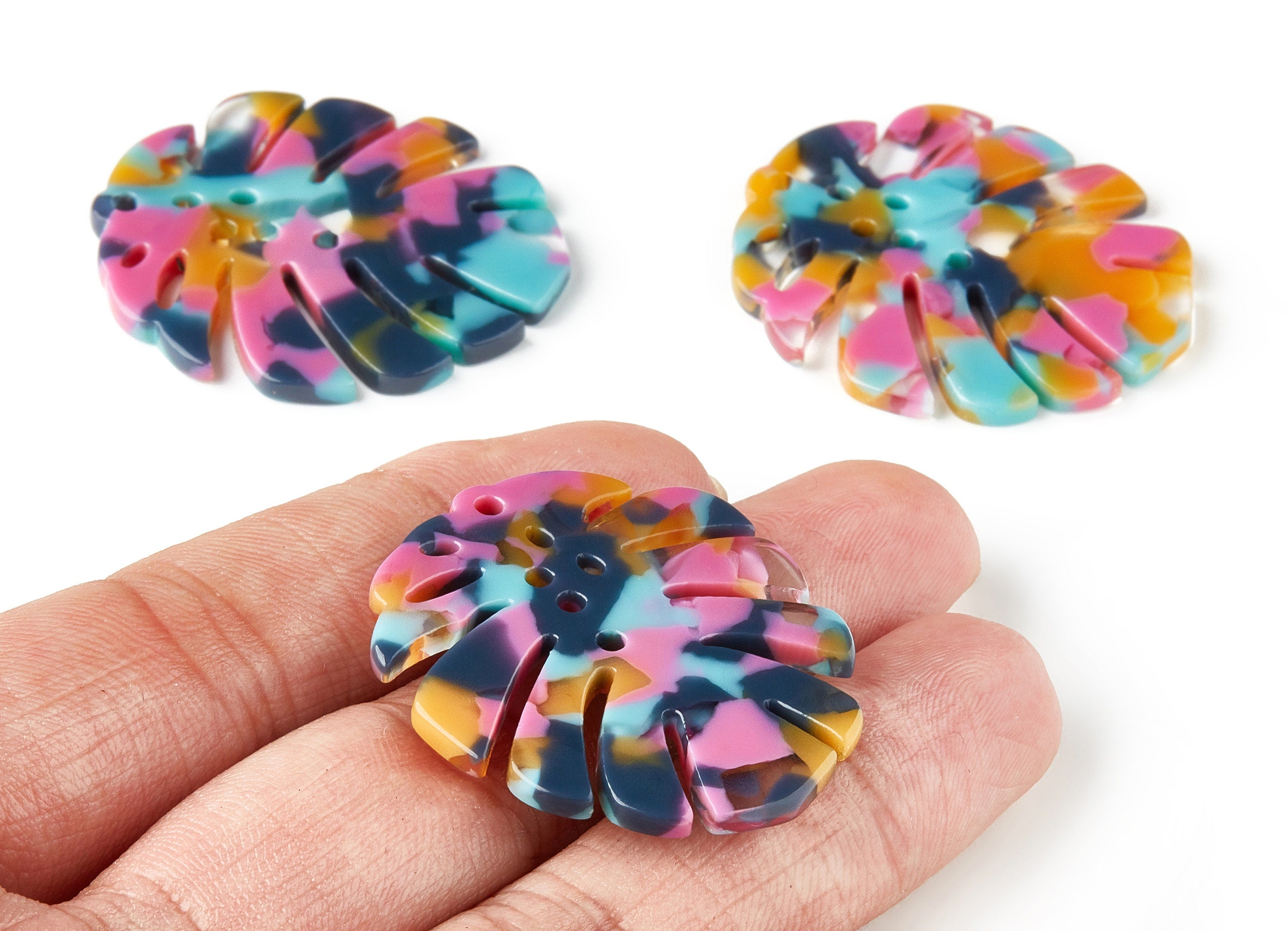 Acetate Leaf Earring Charm - Monstera Leaf Pendant - Earring Findings - Jewelry Supplies - Color Code: A258 - 38.74x33.4x2.6mm - AC1595-A258 - DOMEDBAZAAR