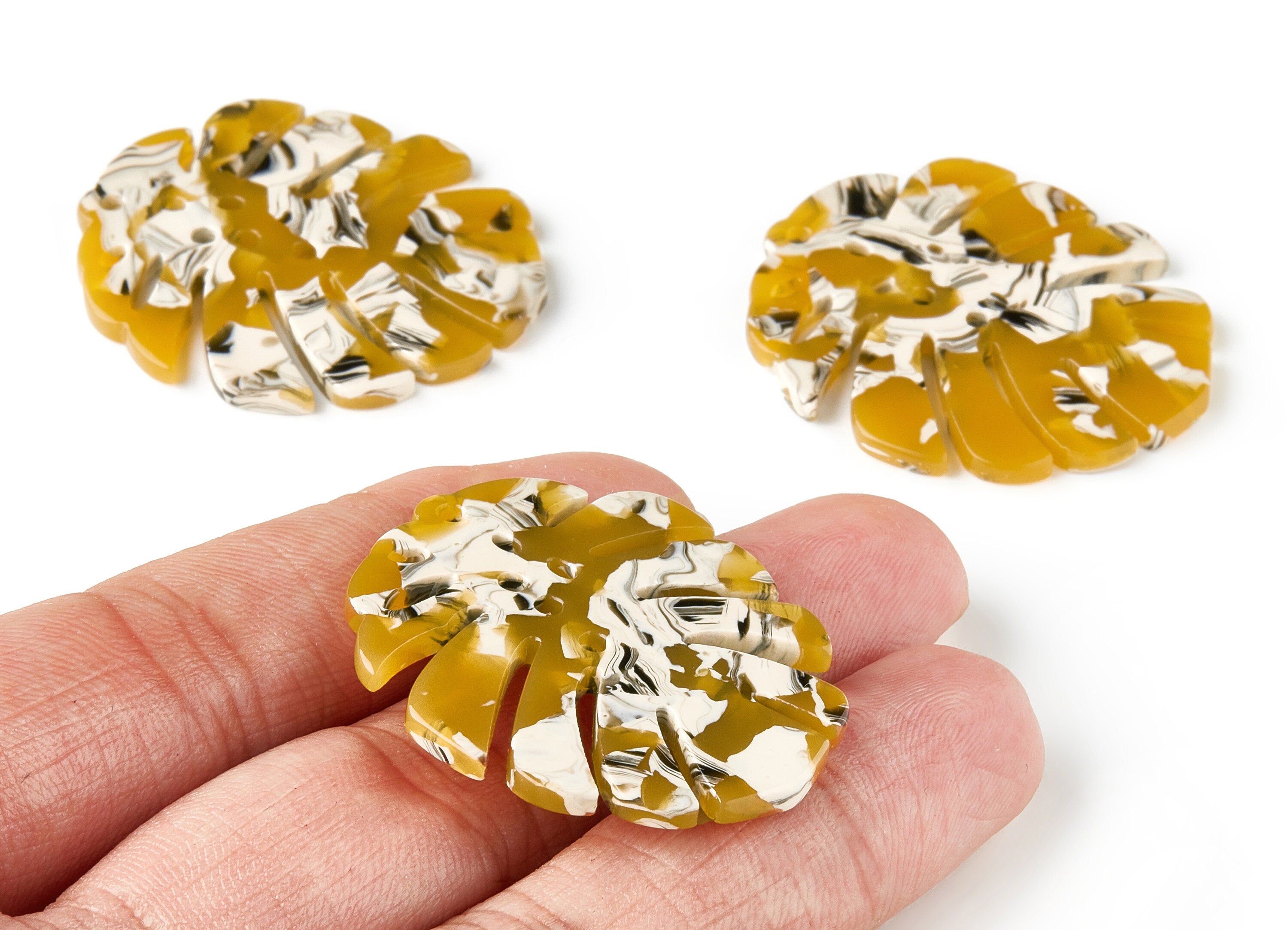 Acetate Acrylic Earring Charms - Tortoise Shell Earrings - Monstera Leaf Shaped Pendant - Color Code: A14- 38.74x33.4x2.6mm - AC1595-A14 - DOMEDBAZAAR