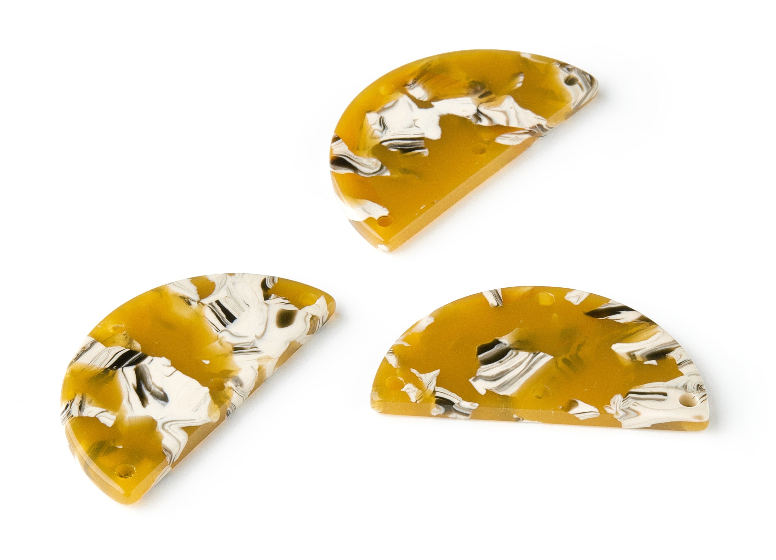 Acetate Earring Charm - Tortoise Shell Earrings With 4 Holes - Semicircle Shaped Pendant - Color Code: A14 - 34.46x17.86x2.51mm - AC1594-A14 - DOMEDBAZAAR