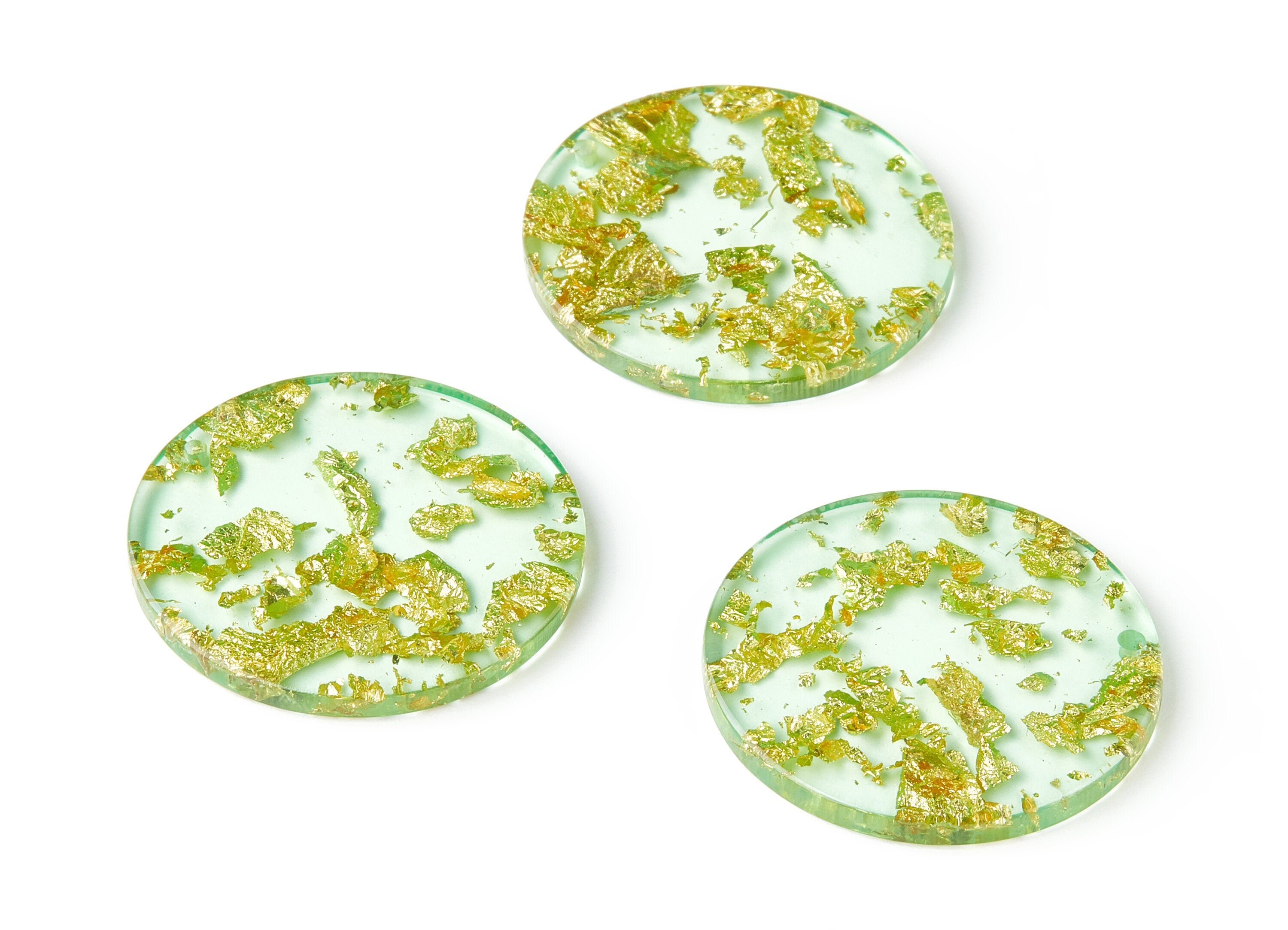 Acrylic Round Charms - Gold Color Flake Earrings - Round Earrings and Pendant - Color Code: A292 - 34.47x34.47x2.99mm - AC1614-A292 - DOMEDBAZAAR