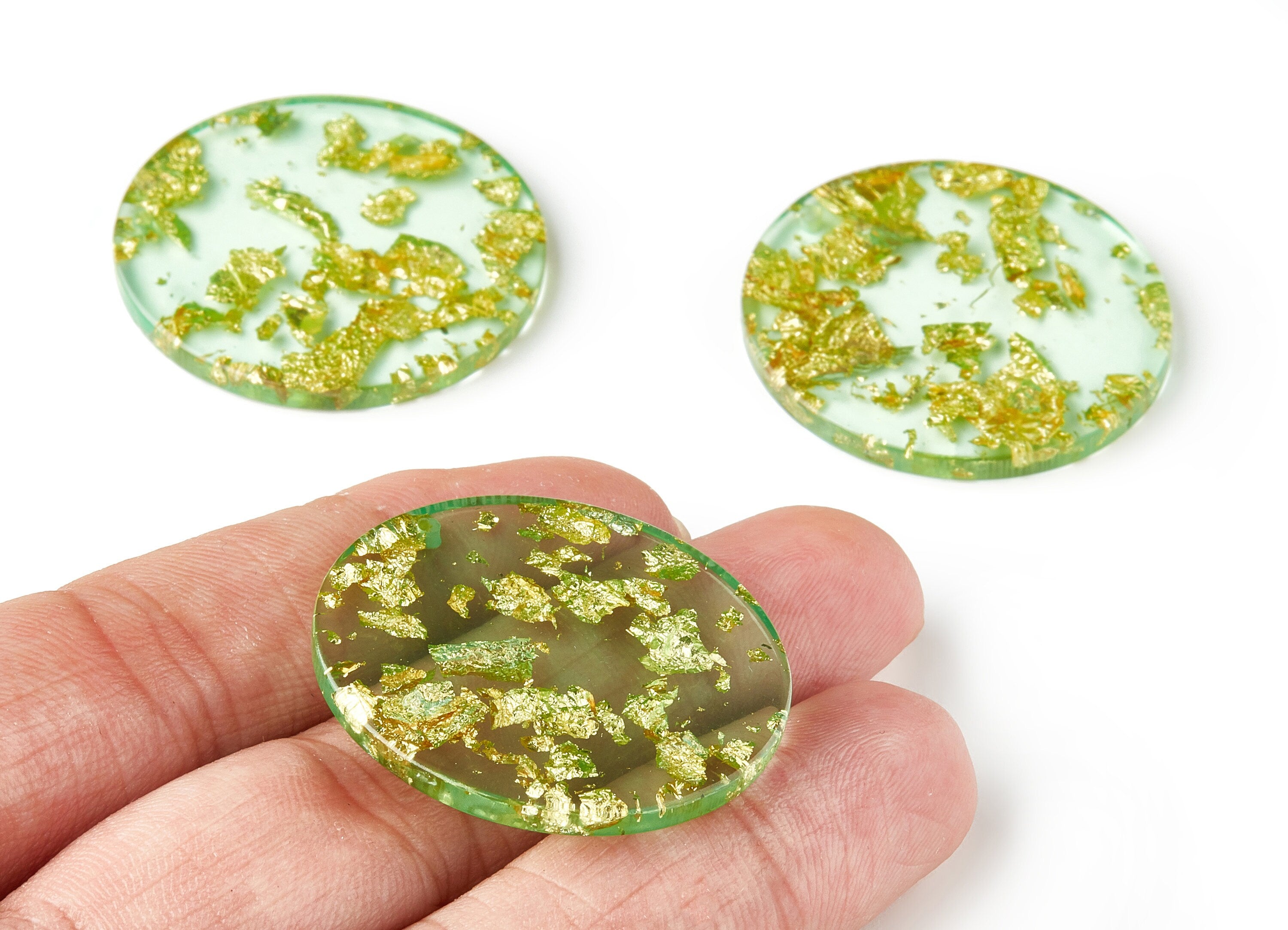 Acrylic Round Charms - Gold Color Flake Earrings - Round Earrings and Pendant - Color Code: A292 - 34.47x34.47x2.99mm - AC1614-A292 - DOMEDBAZAAR