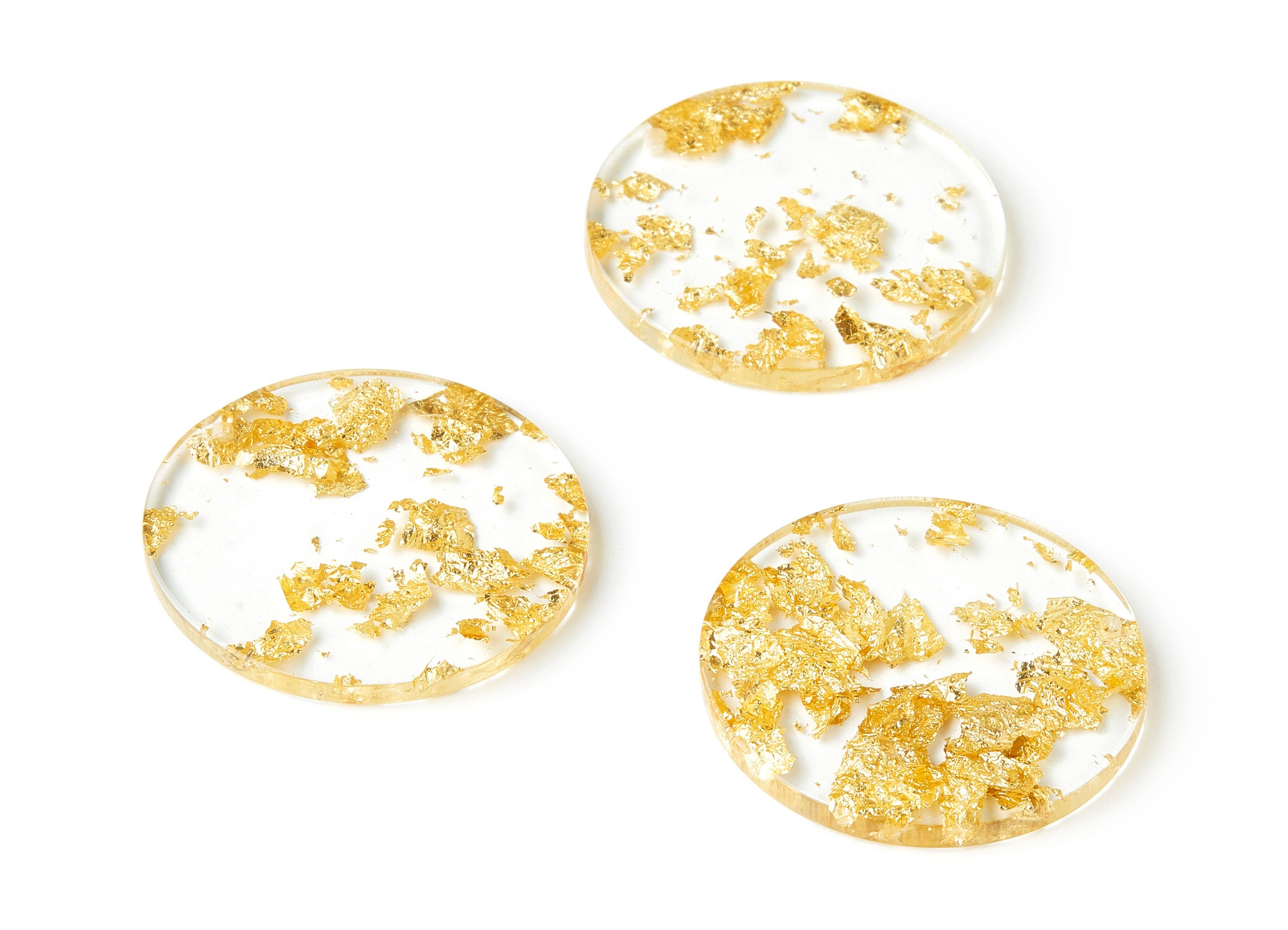 Acrylic Round Charms - Gold Foil & Confetti - Round Earrings and Pendant - Color Code: A255 - 34.47x34.47x2.99mm - AC1614-A255 - DOMEDBAZAAR