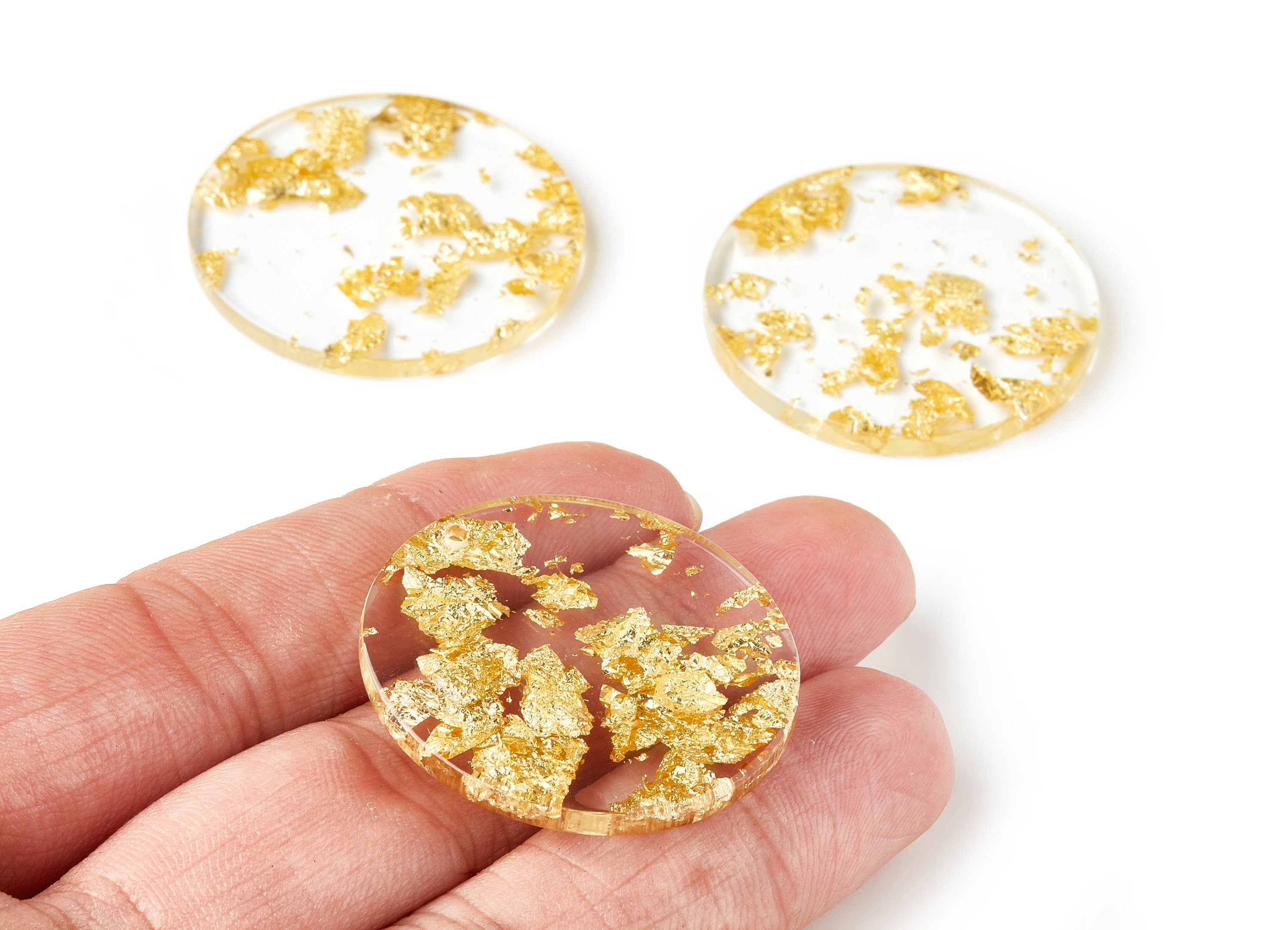 Acrylic Round Charms - Gold Foil & Confetti - Round Earrings and Pendant - Color Code: A255 - 34.47x34.47x2.99mm - AC1614-A255 - DOMEDBAZAAR