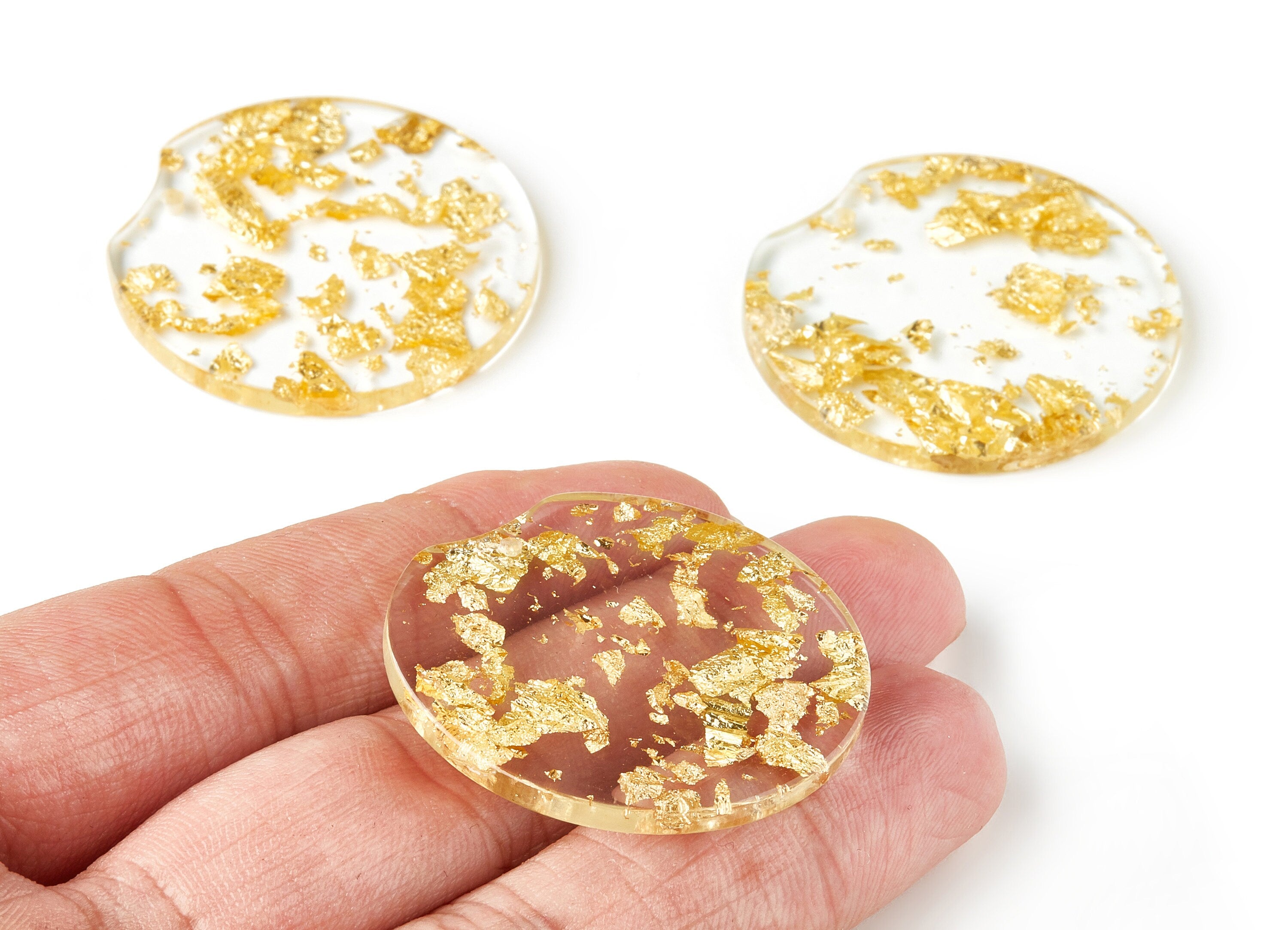 Acrylic Round Charms - Gold Foil & Confetti - Round Earrings and Pendant - Color Code: A255 - 37.2x34.96x3.01mm - AC1613-A255 - DOMEDBAZAAR