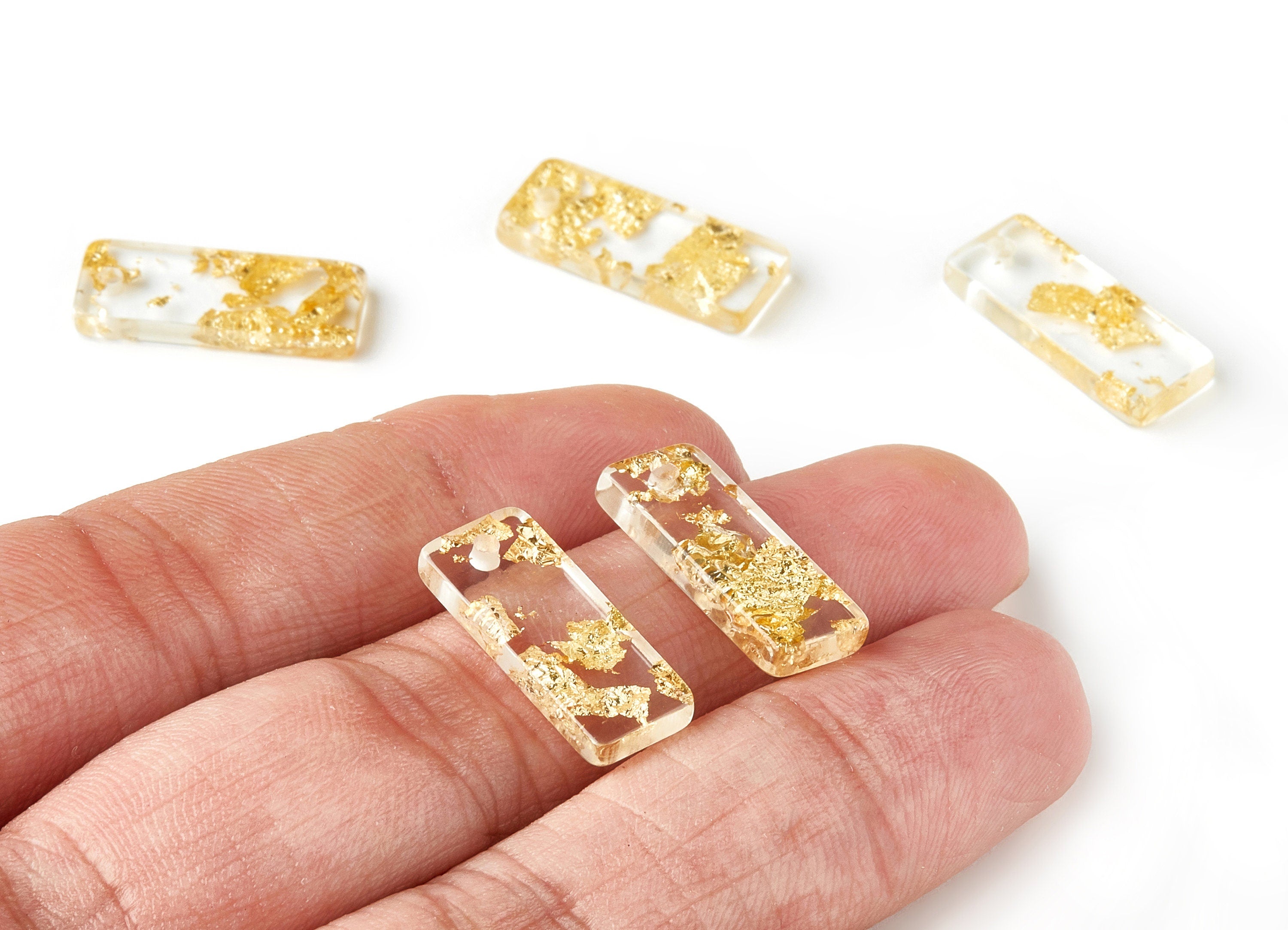 Acrylic Rectangle Charms - Gold Foil & Confetti - Rectangle Earrings and Pendant - Color Code: A255 - 20.71x8.55x3.1mm - AC1605-A255 - DOMEDBAZAAR