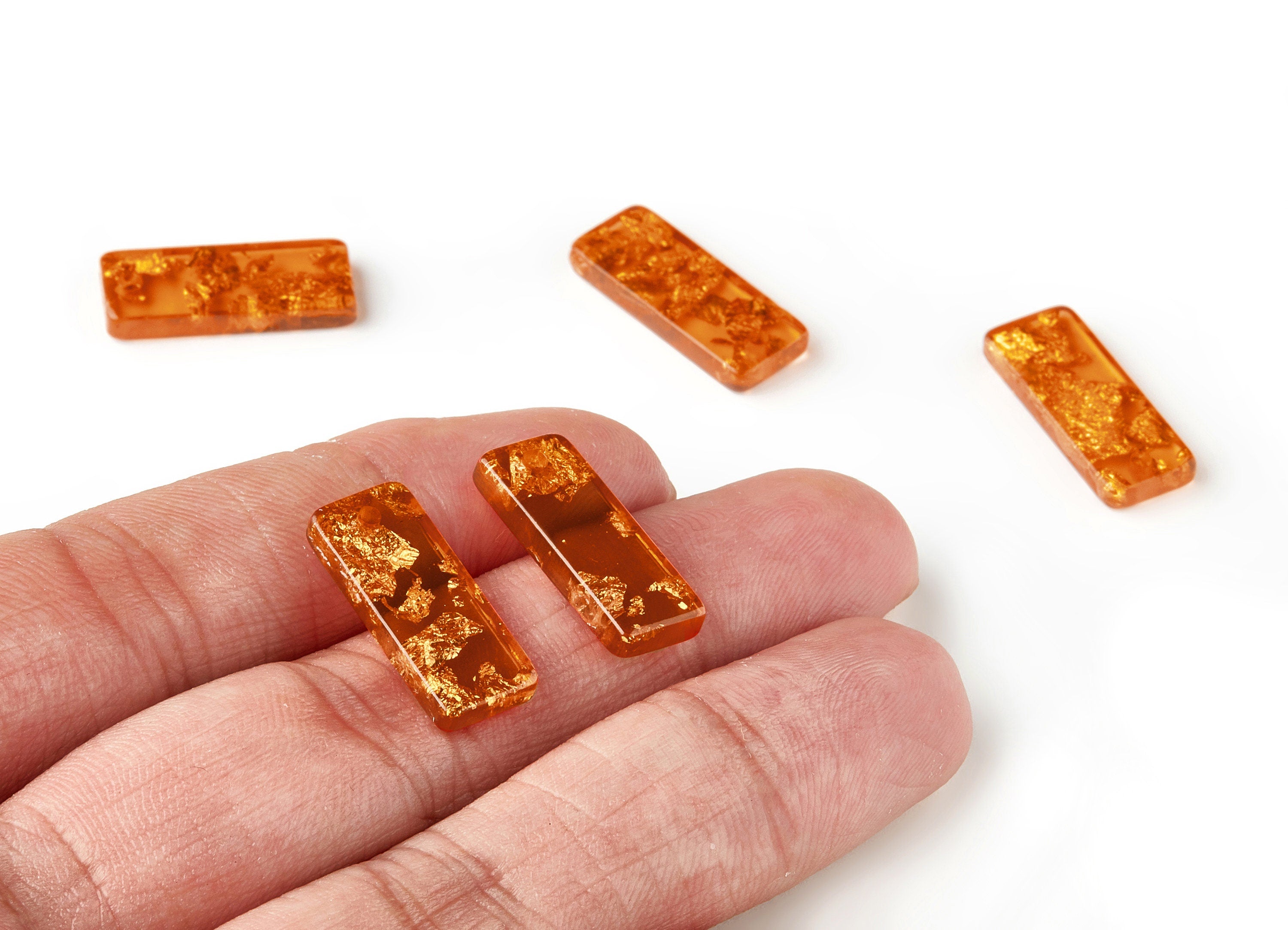 Acrylic Rectangle Charms - Gold Color Flake Earrings - Rectangle Earrings and Pendant - Color Code: A291 - 20.71x8.55x3.1mm - AC1605-A291 - DOMEDBAZAAR