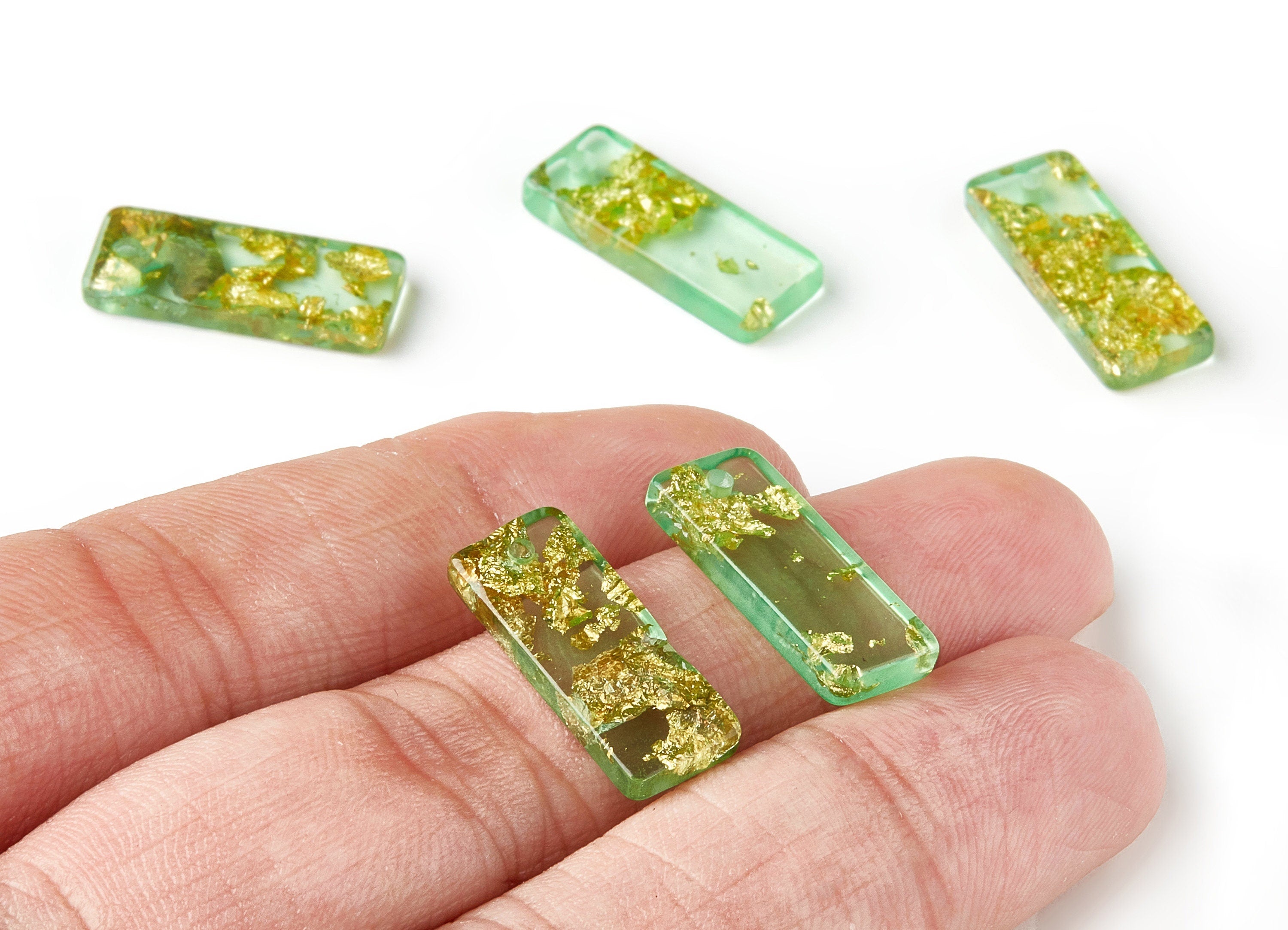 Acrylic Rectangle Charms - Gold Color Flake Earrings - Rectangle Earrings and Pendant - Color Code: A292 - 20.71x8.55x3.1mm - AC1605-A292 - DOMEDBAZAAR