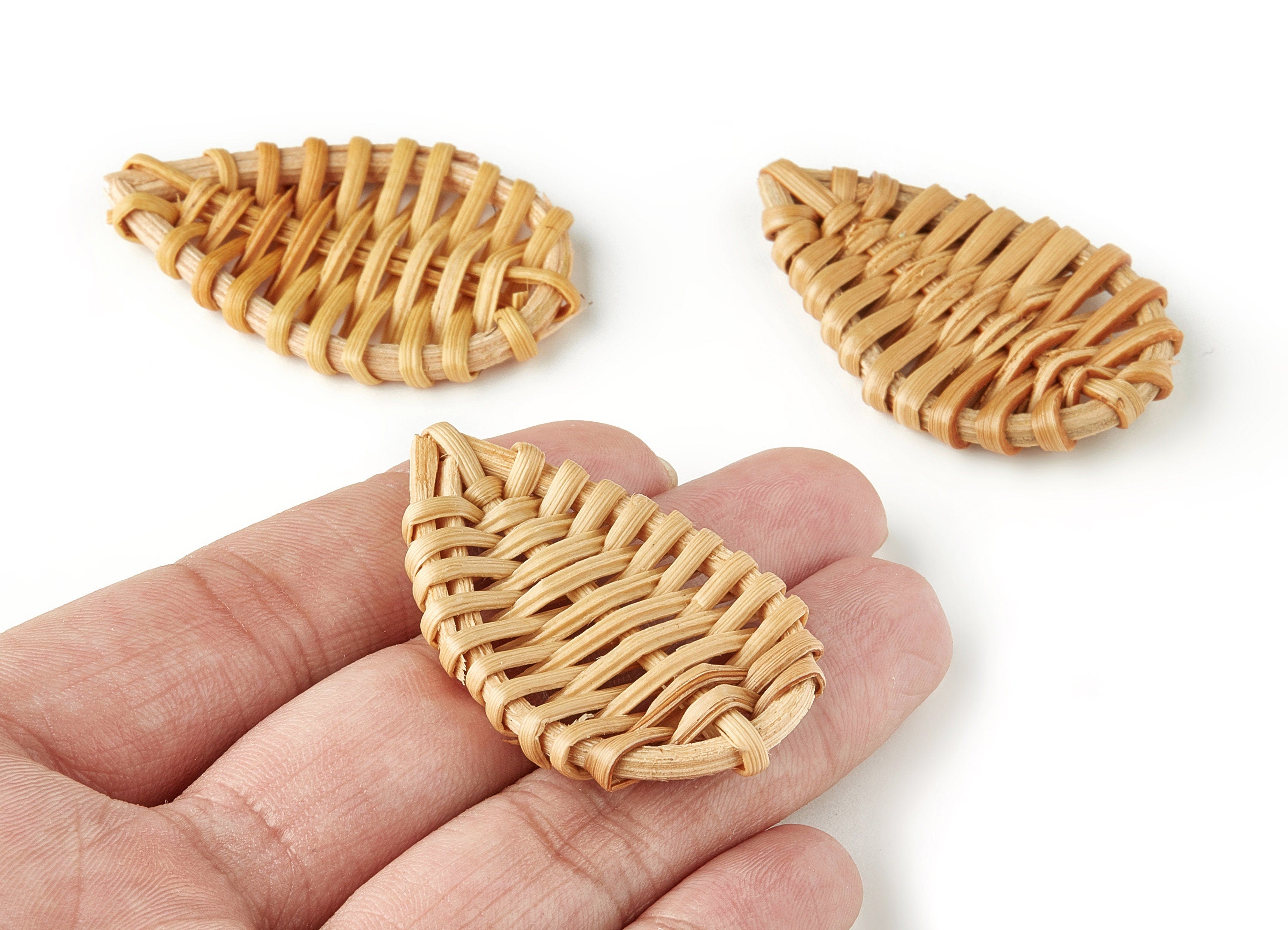 Handwoven Drop Rattan Charms - Drop Rattan Pendant - Wooden Straw Earring - Jewelery Handmade - 51x31.35x4.75mm - RT1201 - DOMEDBAZAAR