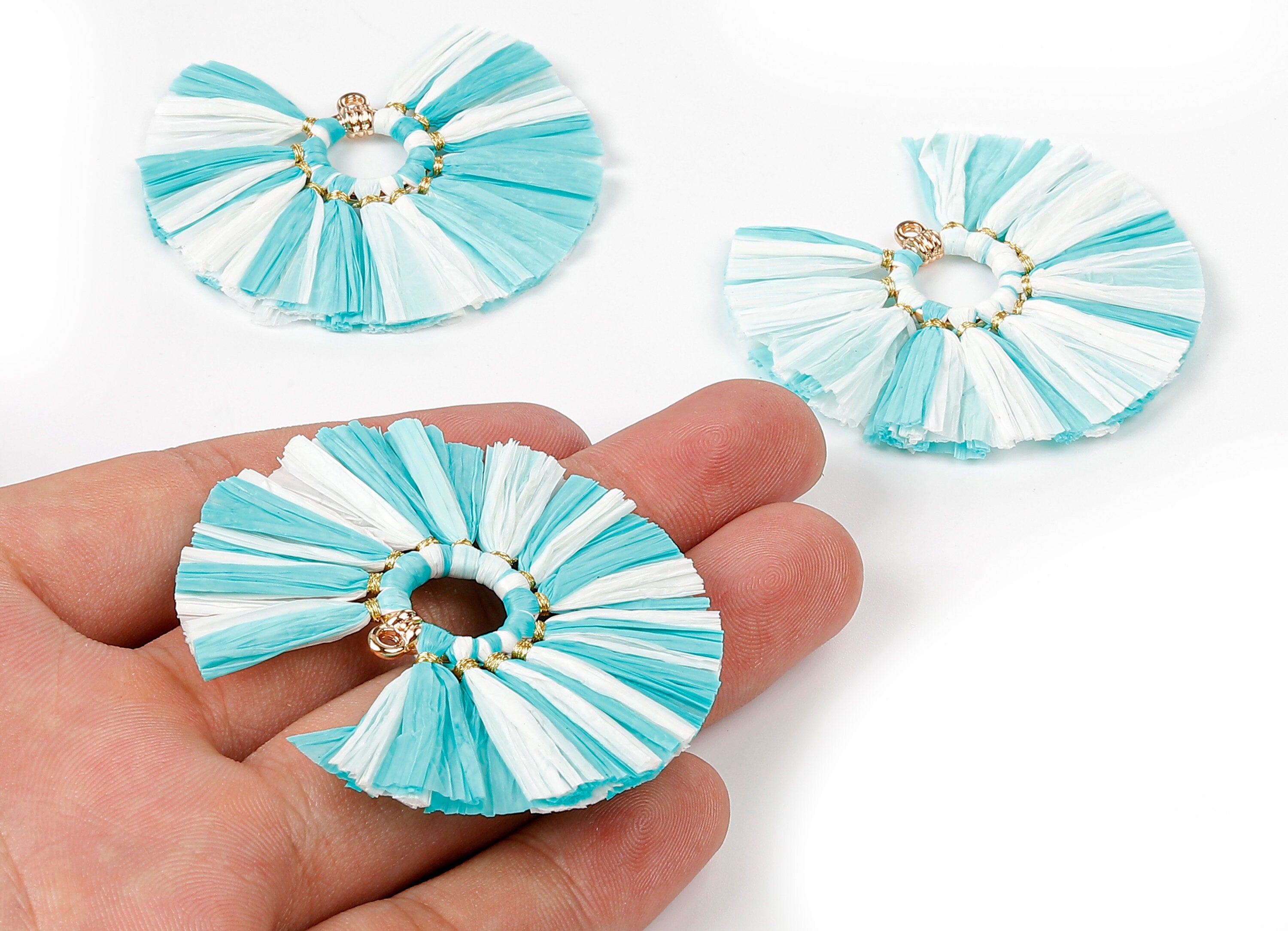 Raffia Fan Tassels Charms - Raffia Tassel Pendant - Jewelry Accessories - Handmade Tassels Jewelry - 54.16x54.16x3.49mm - RS1054 - DOMEDBAZAAR