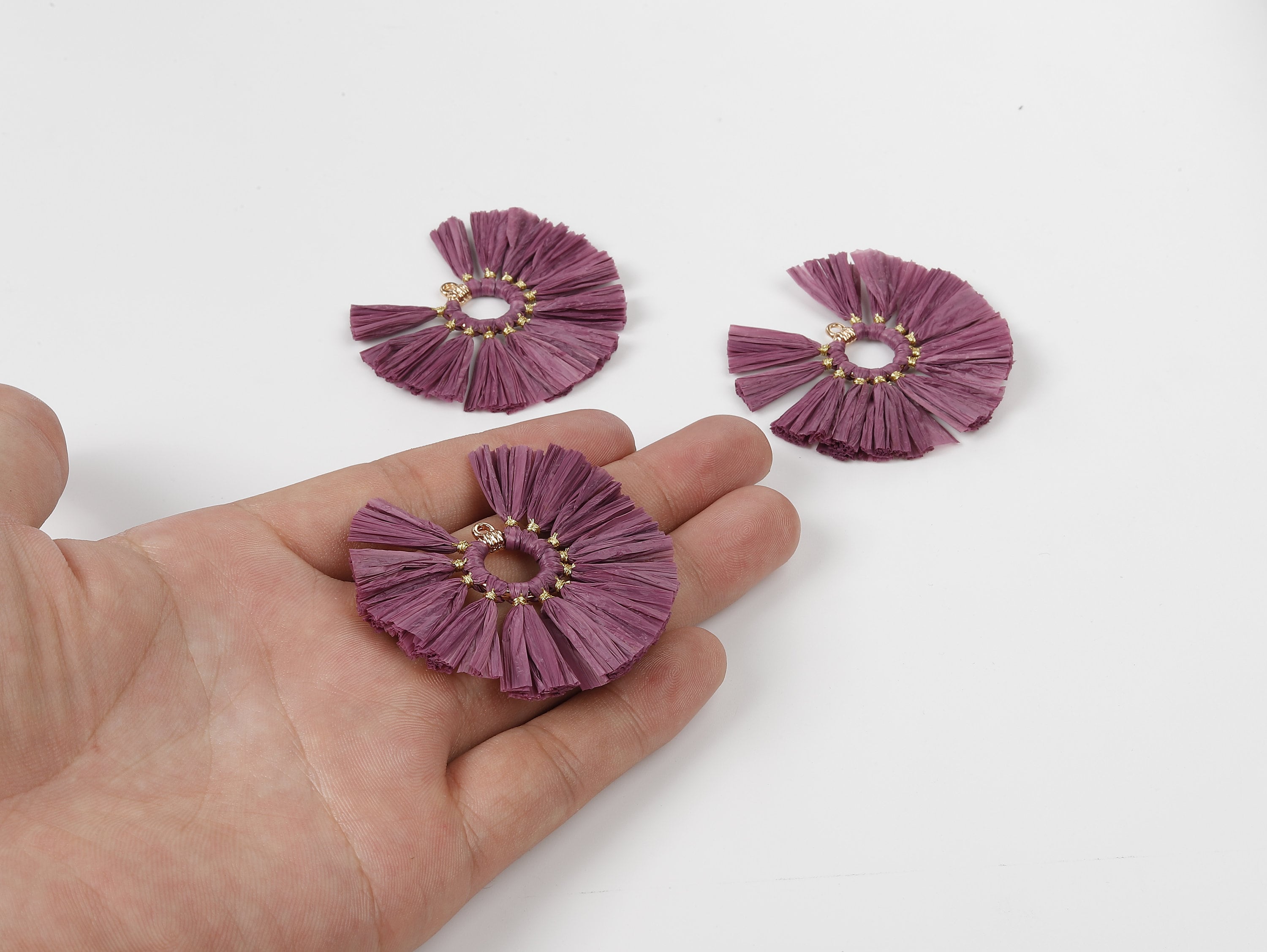 Raffia Fan Tassels Charms - Raffia Tassel Pendant - Jewelry Accessories - Handmade Tassels Jewelry - 54.16x54.16x3.49mm - RS1049 - DOMEDBAZAAR