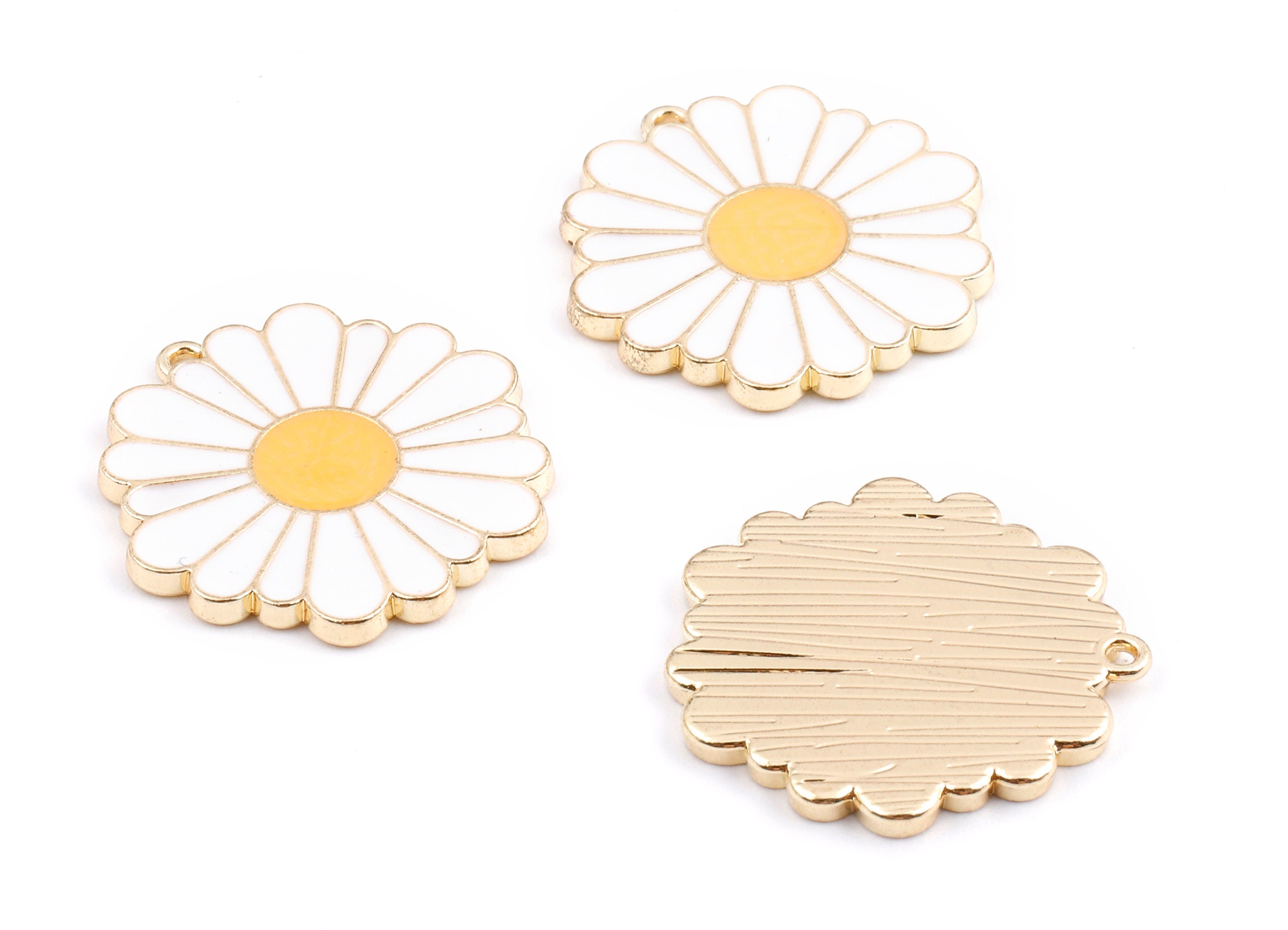 Alloy Daisy Charms - Zinc Alloy Daisy Earrings - Daisy Enamel Pendant - Necklace Pendant - 24.89x23.6x1.94mm - ZZ1402B - DOMEDBAZAAR