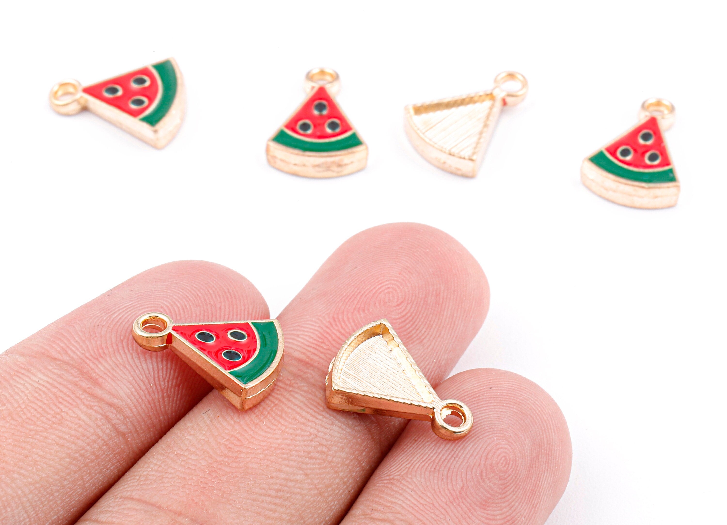 Alloy Watermelon Charms - Zinc Alloy Watermelon Earrings - Watermelon Enamel Pendant - Necklace Pendant - 14.69x10.8x3.21mm - ZZ1406 - DOMEDBAZAAR